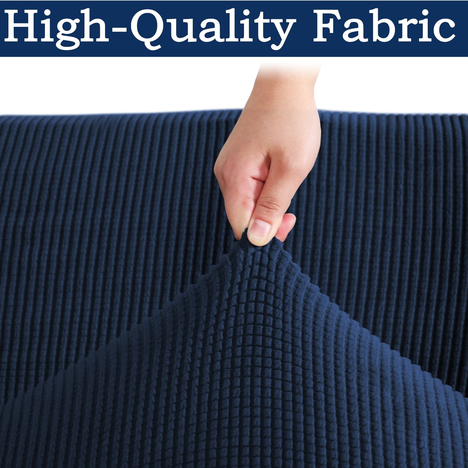 2-Piece T-Cushion Sofa Slipcovers - Thick Stretchable Couch Cover Furniture Protector for 1-Cushion Sofa with Washable T-Cushion Covers - Navy Blue (Fits Chair & Loveseat) - Perfect for Living Room, Office & Home Decor Protection