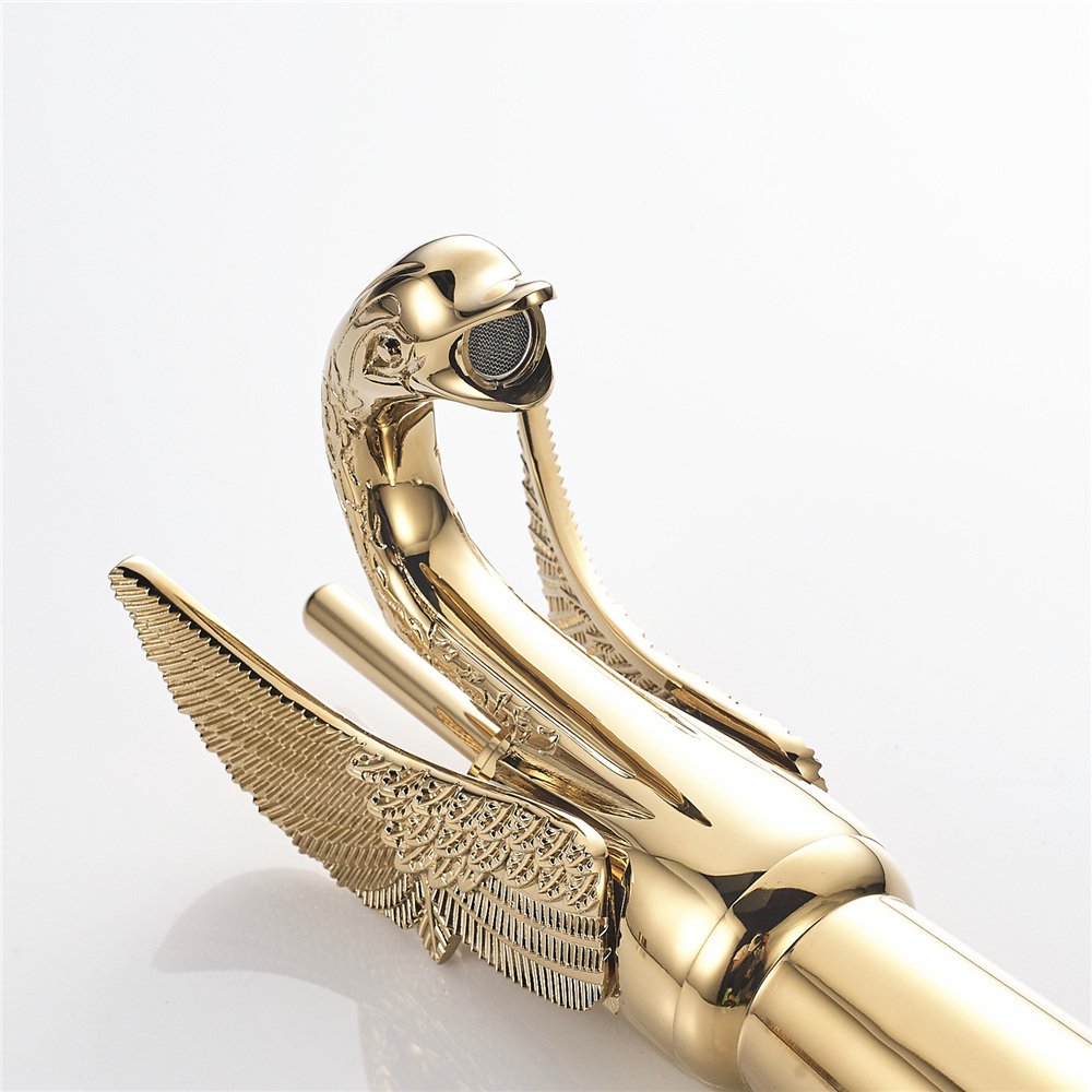 Luxury Gold Swan Shape Bathroom Faucet - Tall Brass Single Hole Basin Mixer Tap with Hot & Cold Water - Perfect for Modern Vanity, Lavatory, and Bathroom Sink Upgrades
