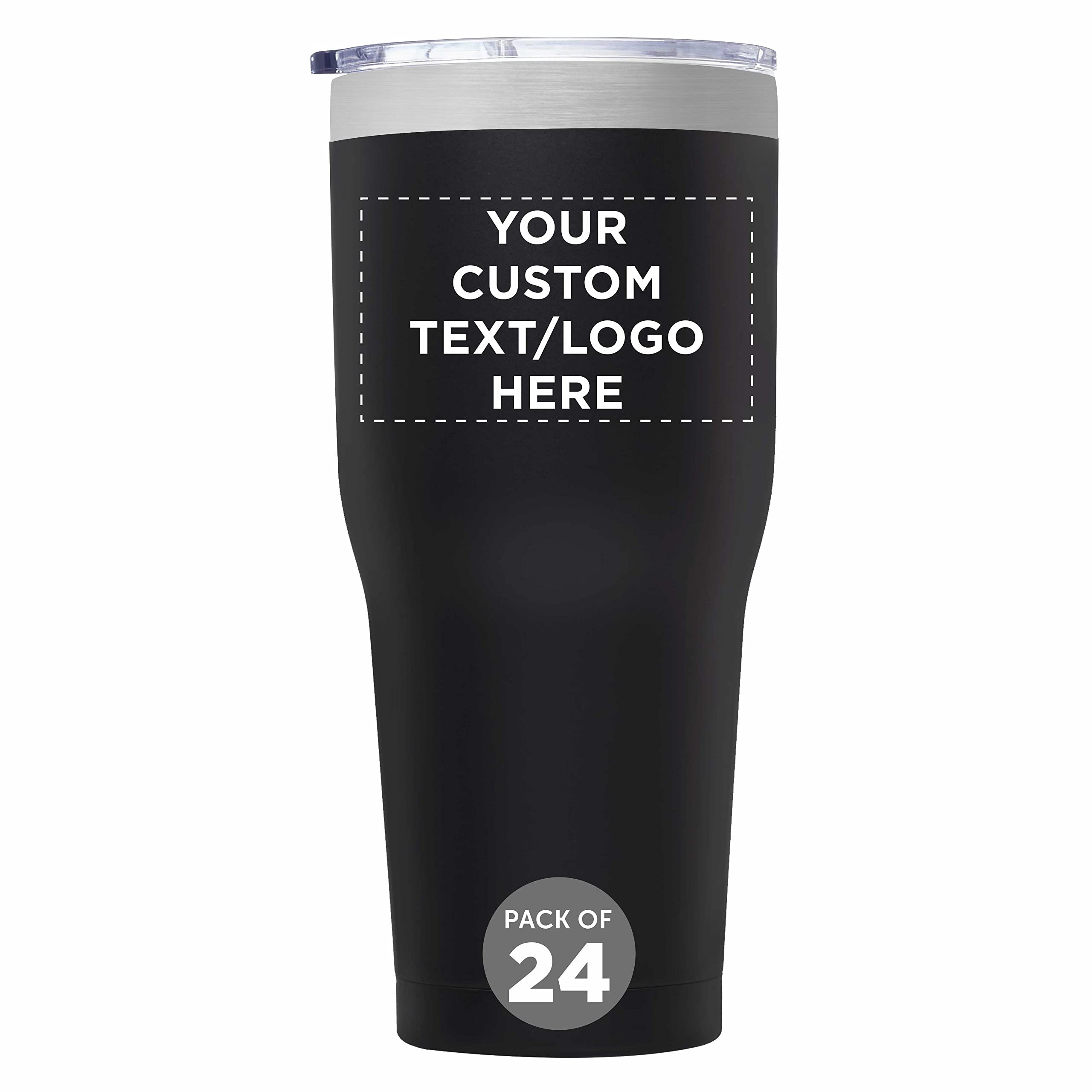 Custom 30 oz Big League Travel Tumblers - Set of 24 Insulated Stainless Steel Cups with Double Wall Vacuum - Personalized Bulk Pack for Coffee, Tea, Hot Cocoa & Cold Drinks - Perfect for Team Sports, Office, Camping & Outdoor Activities - Black