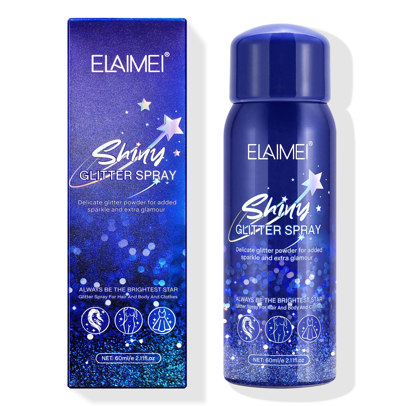 Shiny Body Glitter Spray for Women - Long Lasting Silver Highlight Powder for Skin, Face, Hair & Clothing | Quick-Drying Festival Makeup for Rave, Stage, Prom & Cosplay (2.11oz/60ml) - Perfect for Parties, Concerts & Special Events