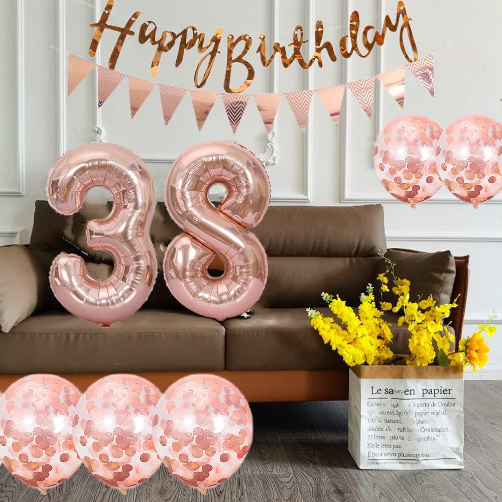 80th Birthday Decorations Set - 2 Number 80 Balloons, Rose Gold Foil Banner, 5 Confetti Balloons for Boy or Girl - Perfect for 80 Year Old Birthday Parties, Anniversaries & Milestone Celebrations