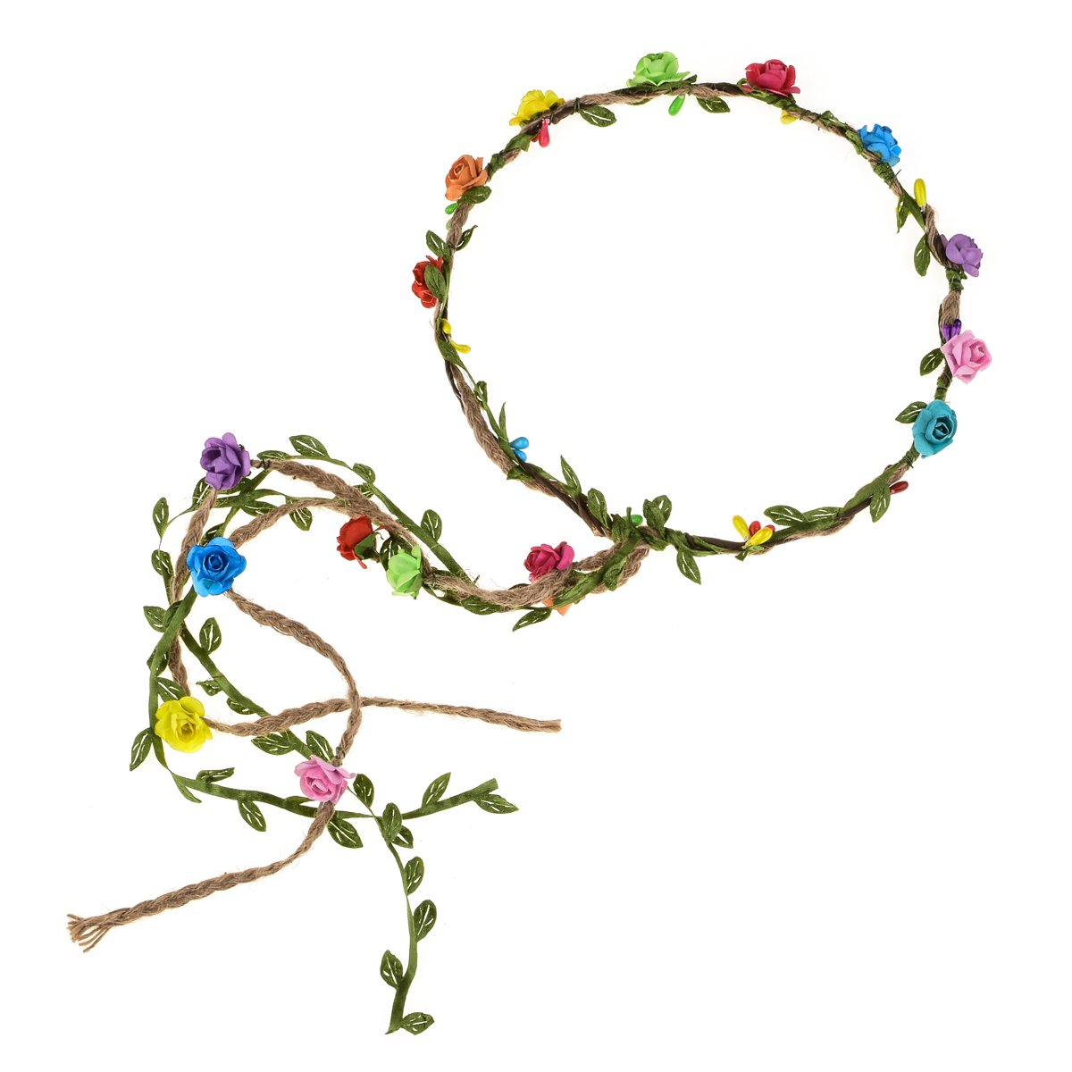 DDazzling Flower Crown Floral Wreath Headband - Rainbow Color Bohemian Hair Accessory for Weddings, Festivals & Photo Props - Perfect for Bridal, Coachella, Birthday Parties & Instagram Photos