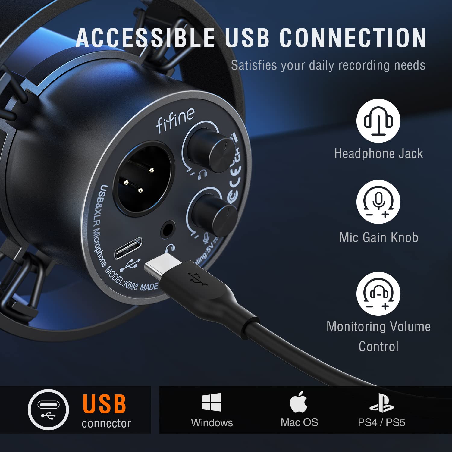 FIFINE Gaming Headset with Detachable Microphone - Over-Ear Wired Headphones with Noise Cancellation for PC, PS4, PS5, Xbox, Switch | USB/XLR Podcast Mic for Streaming, Gaming & Voice Recording (H3+K688 Bundle) - Perfect for Esports, Live Streaming & Home Studio Recordings