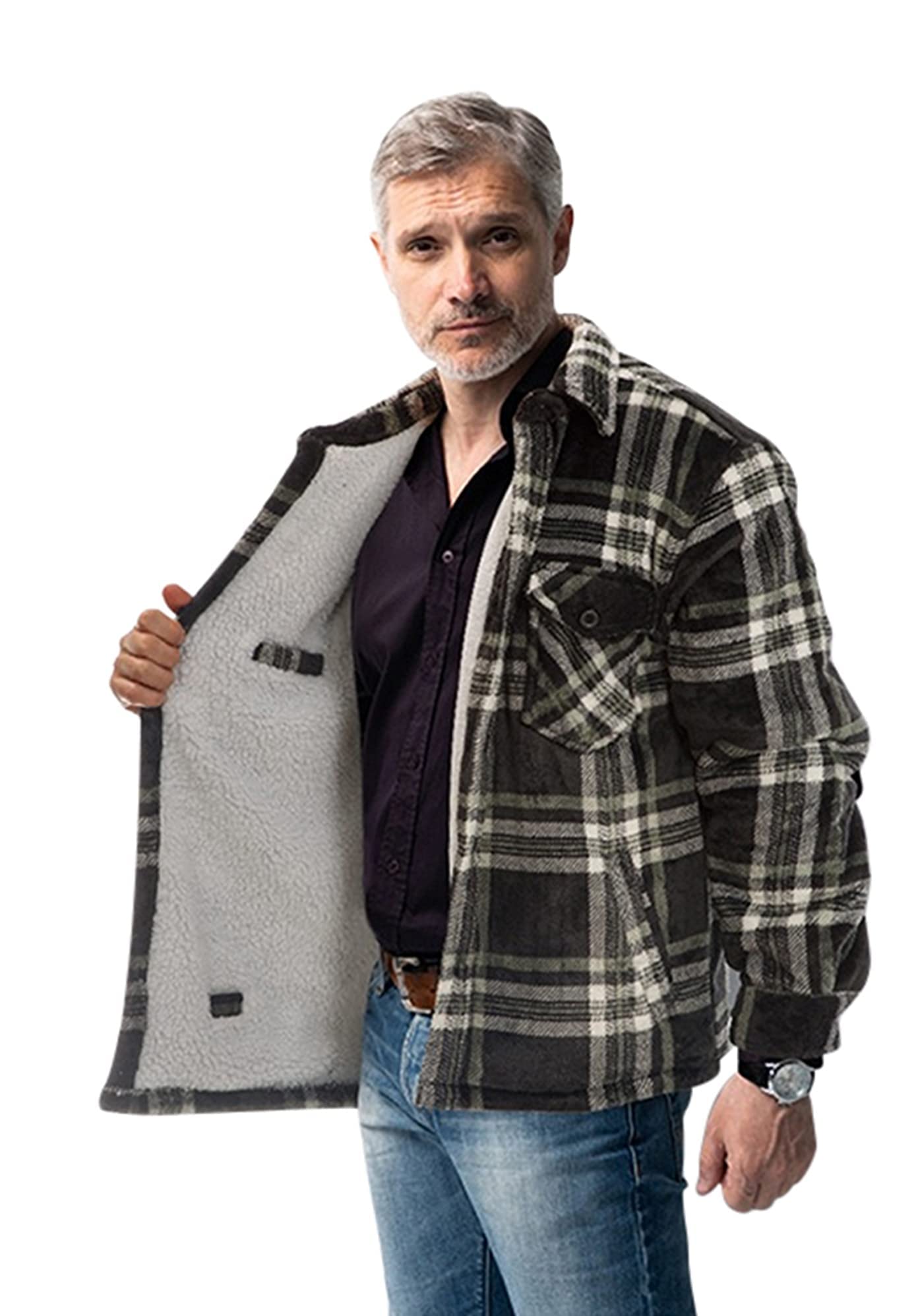 Men's Lumberjack Jacket - Warm Buffalo Plaid Flannel Shirt Jacket for Outdoor Activities | Hunting, Camping & Winter Wear