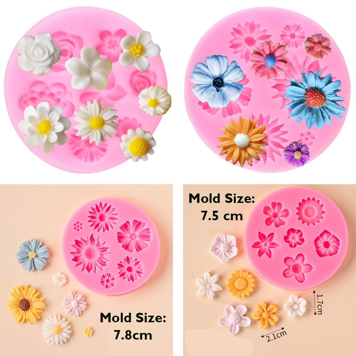 AKOAK 2-Piece Chrysanthemum & Sunflower Silicone Molds Set - Premium Flower Candy Molds for Cake Decorating, Fondant, Resin Art, Soap Making & DIY Cupcake Toppers - Perfect for Baking, Craft Projects & Home Decor