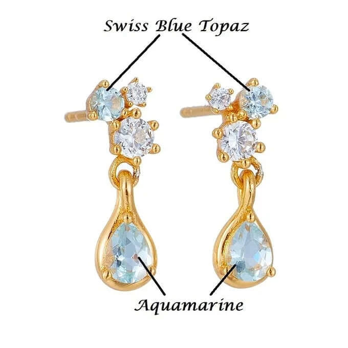 Elegant Aquamarine & Swiss Blue Topaz Teardrop Dangle Earrings | Sterling Silver Jewelry | Perfect for Weddings, Parties & Special Occasions | TB1963