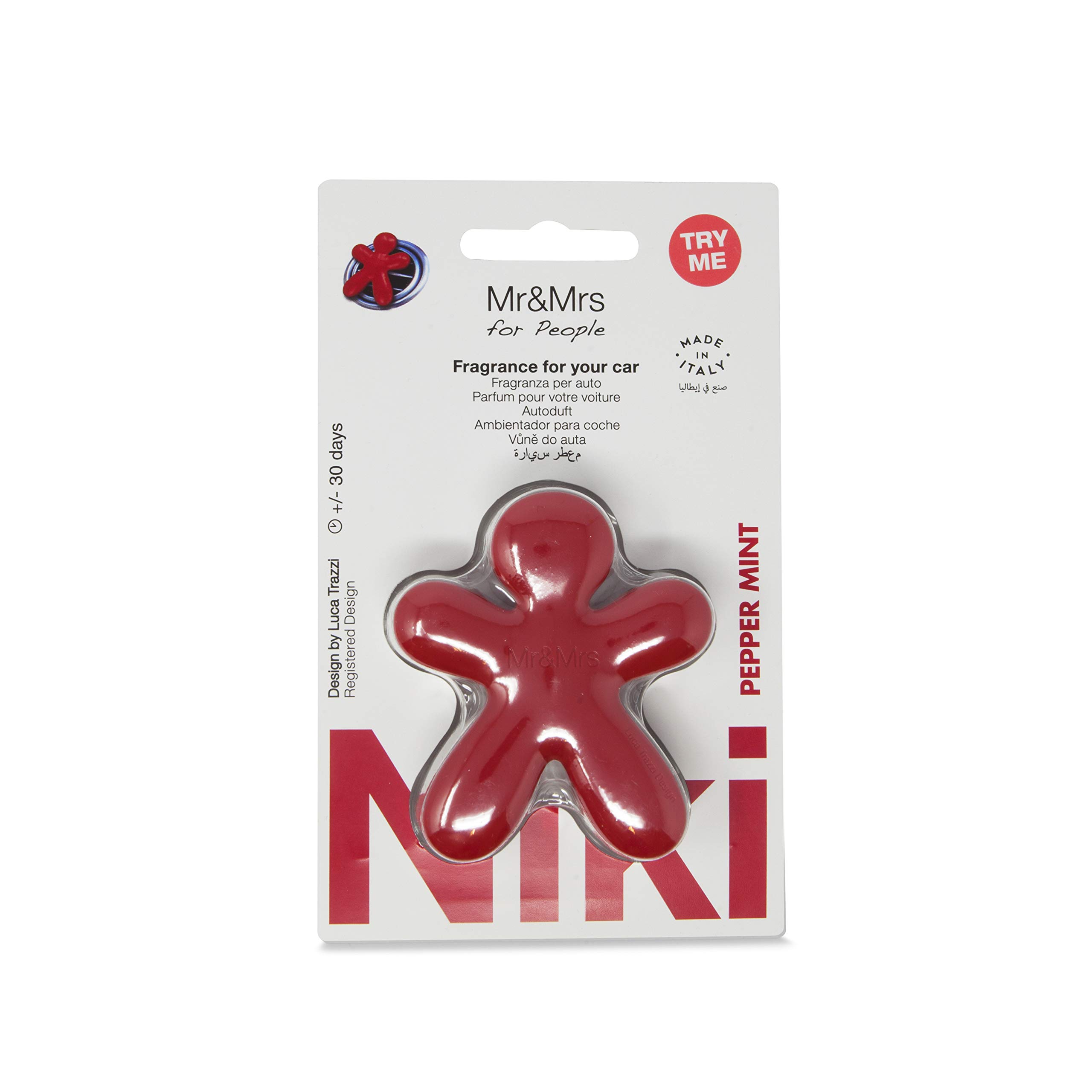 Premium Mr & Mrs Car Air Freshener with Refill - Niki Blister Peppermint Red Scent - Long-Lasting Fragrance for Fresh Car Interior - Ideal for Sedans, SUVs & Trucks