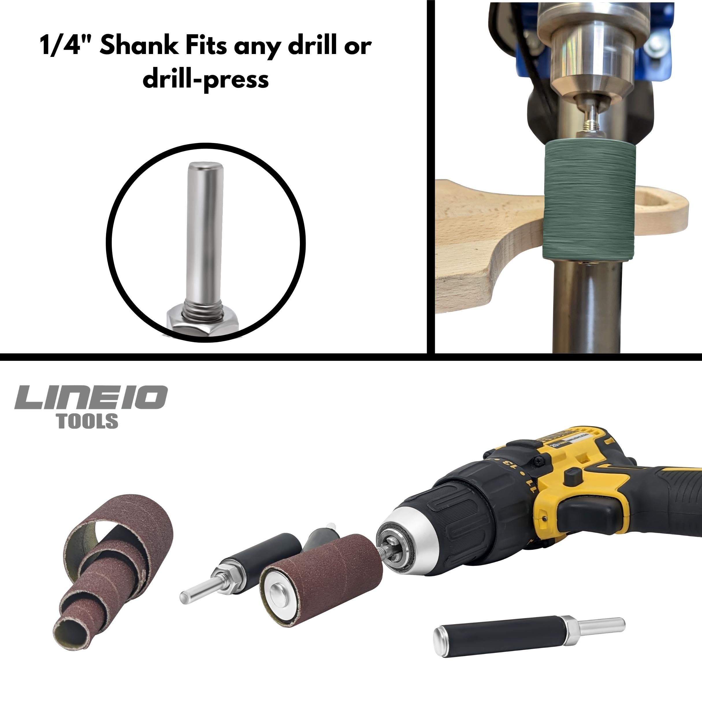 LINE10 Tools 16-Piece Zirconia Sanding Drum and Sleeves Set - 2-Inch Extra Long Surface Spindle Sander Attachment for Drill, Drill-Press & Die Grinder - Perfect for Knife Making, Metalworking & Woodworking - Works on Stainless Steel, Aluminum & Hardwoods