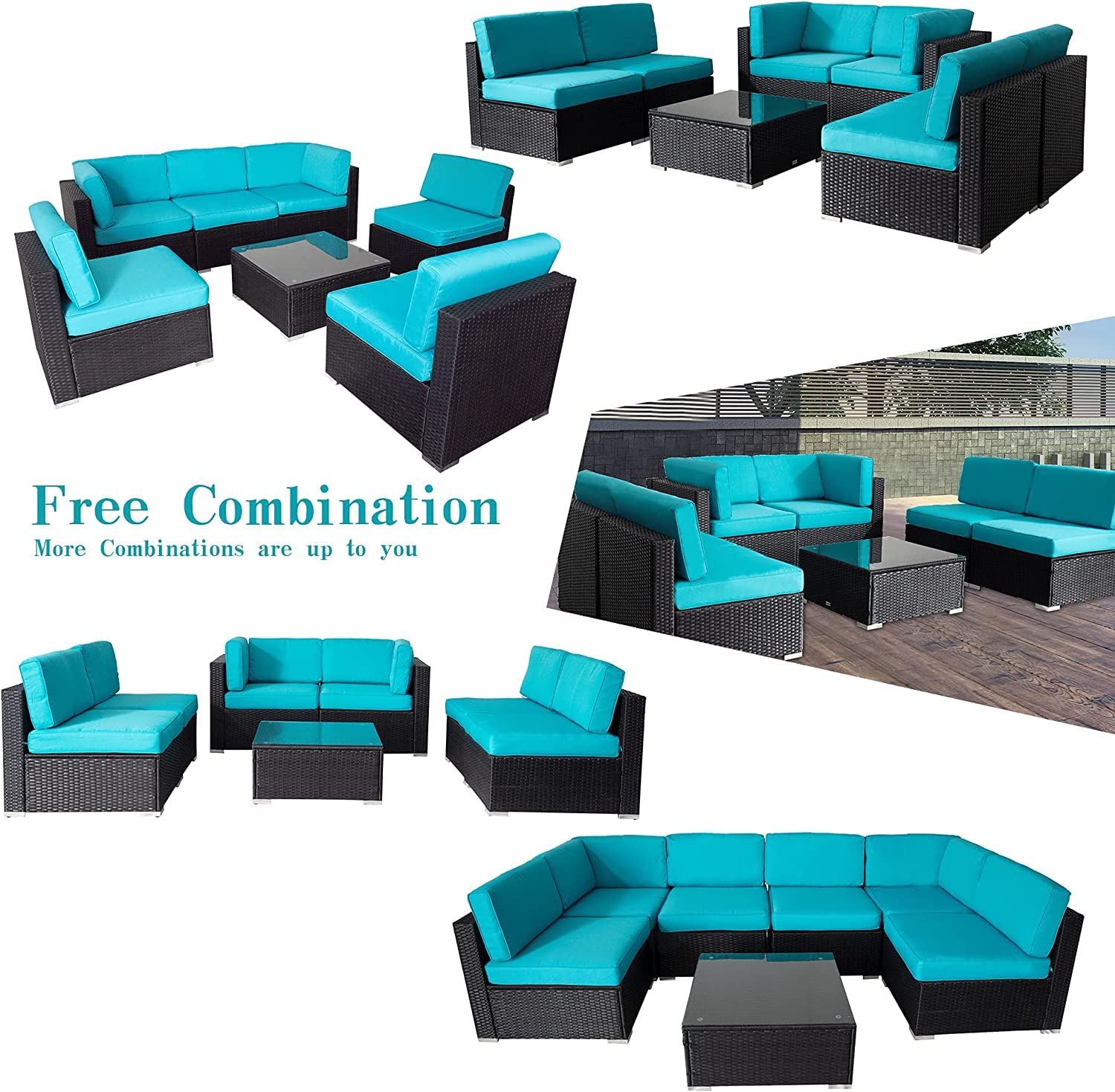 **14-Pack Outdoor Patio Seat & Back Cushion Replacement Covers – Fits 7-Piece 6-Seater Wicker Rattan Sectional Sofa Set (Turquoise, Covers Only, Large) – Perfect for Garden, Poolside & Patio Furniture Protection**