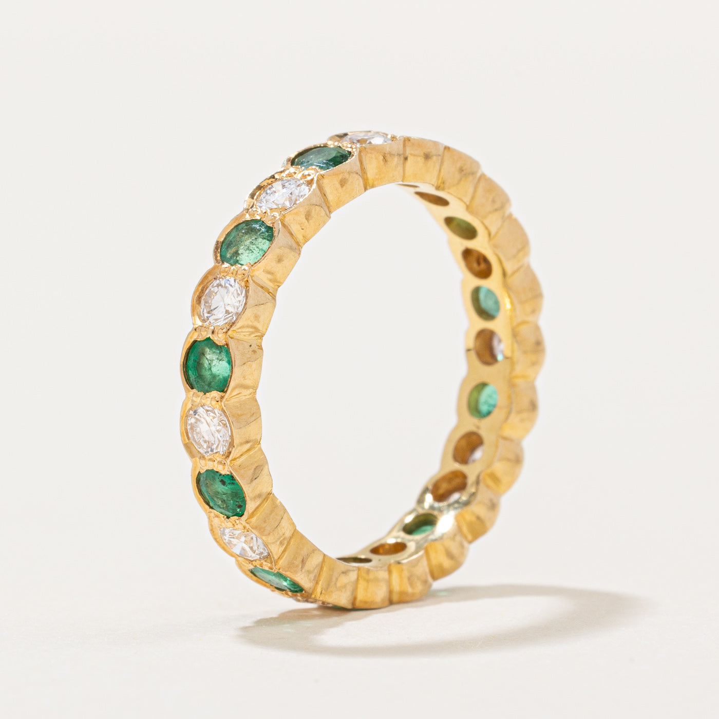 0.58ctw Diamond & Emerald Eternity Ring | Size 5.25 | 0.46ctw Gemstone Wedding Band | Elegant Anniversary Gift for Her | Perfect for Proposals, Engagements & Special Occasions