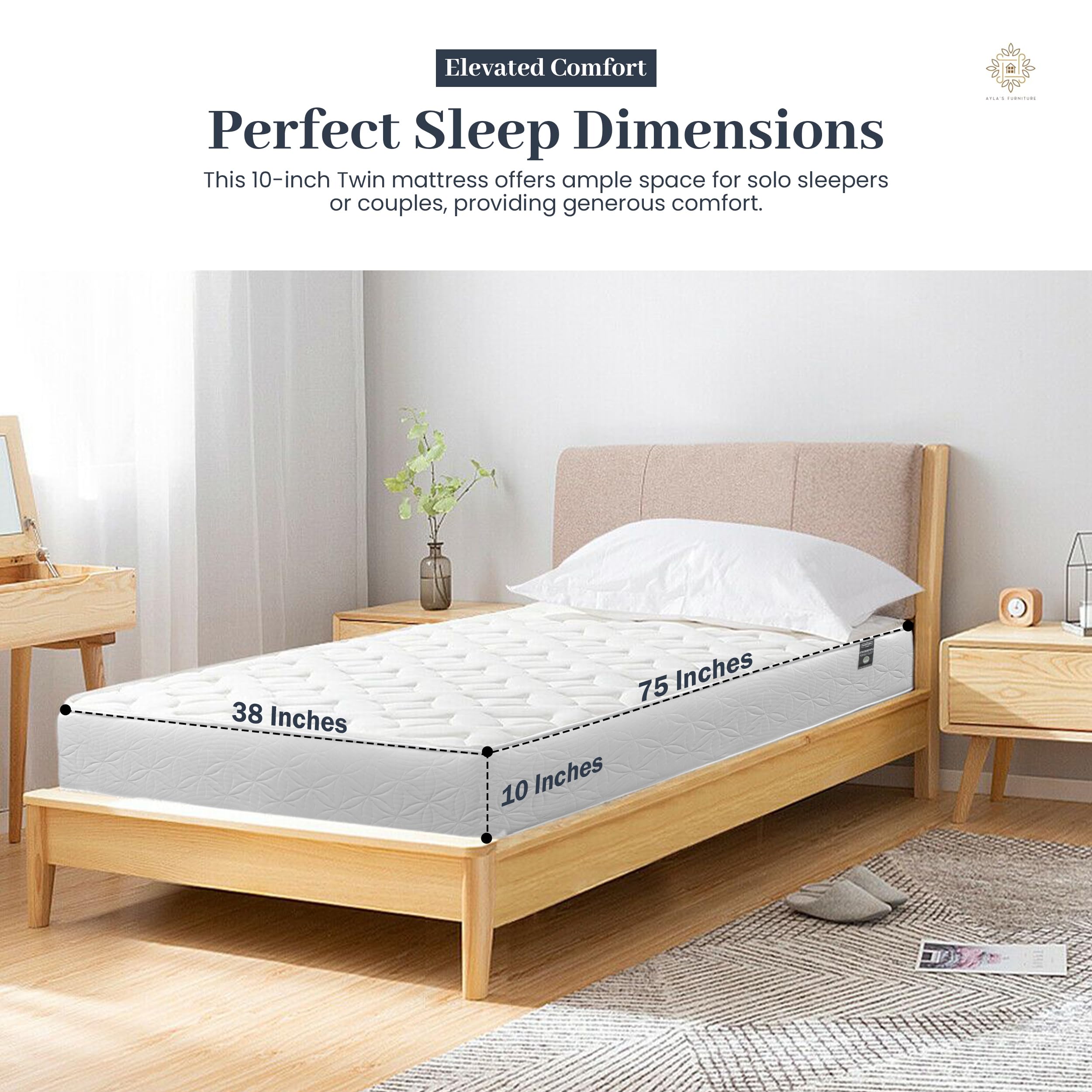 10 Inch Twin Size Memory Foam Mattress - High Density Reflex Support & Visco-Elastic Comfort Layer with Breathable Polyester Cover - Eco-Friendly Firm Bed Mattress for Kids Room, Guest Bedroom or College Dorm