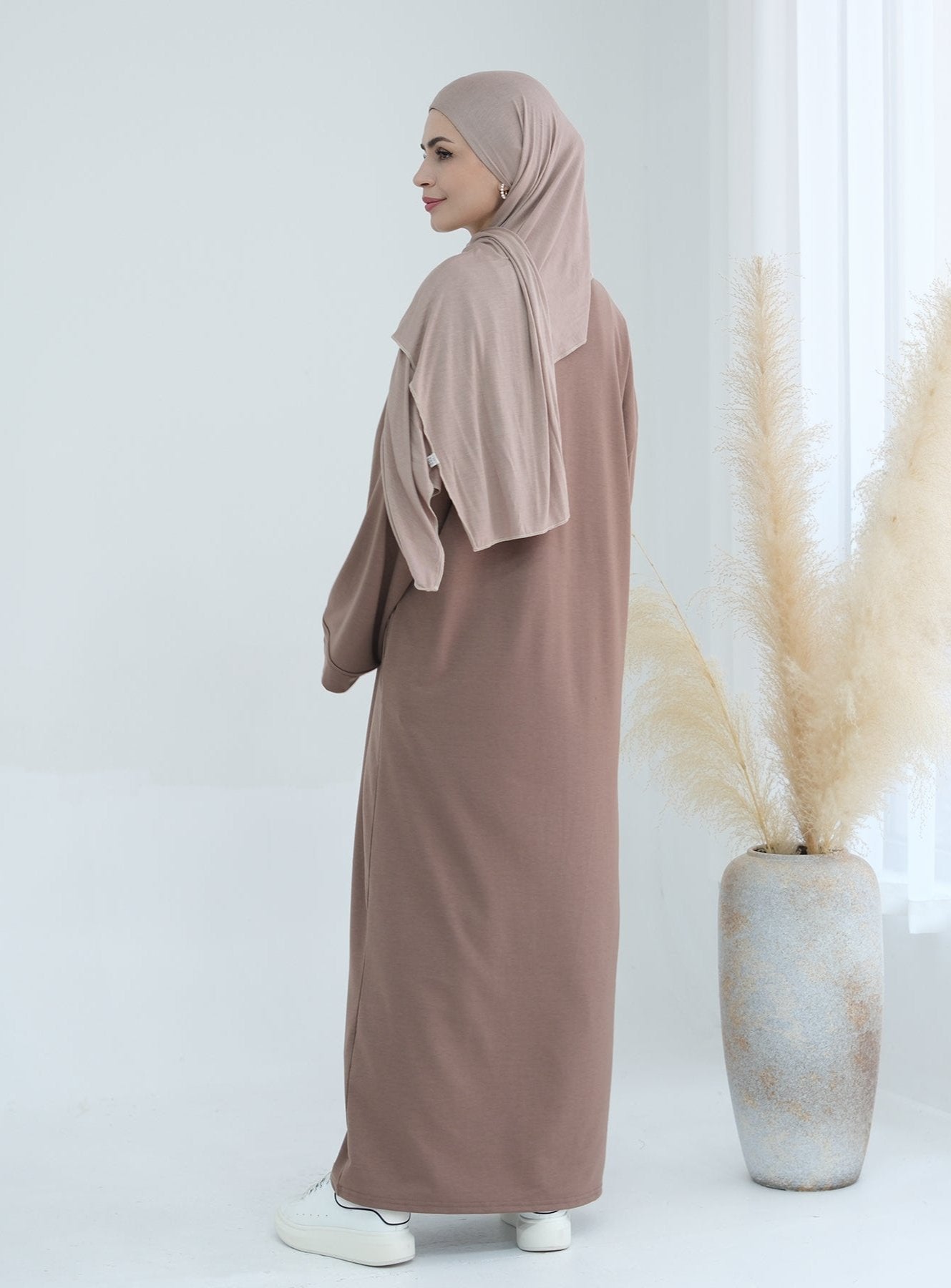 Ava Knit Maxi Dress for Women - Soft Stretchy Taupe Long Dress for Casual Wear, Date Night & Special Occasions