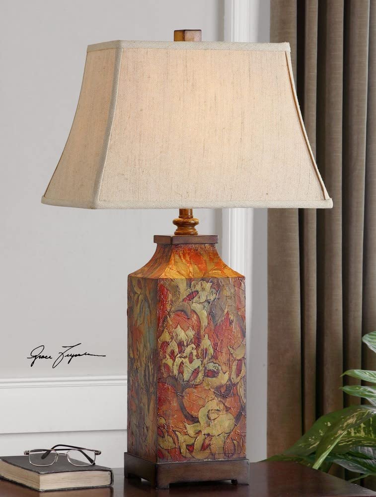 Tall 1 Light Table Lamp with Ivory Linen Rectangle Bell Shade & 3-Way Switch - Perfect for Bedside, Living Room & Office Lighting