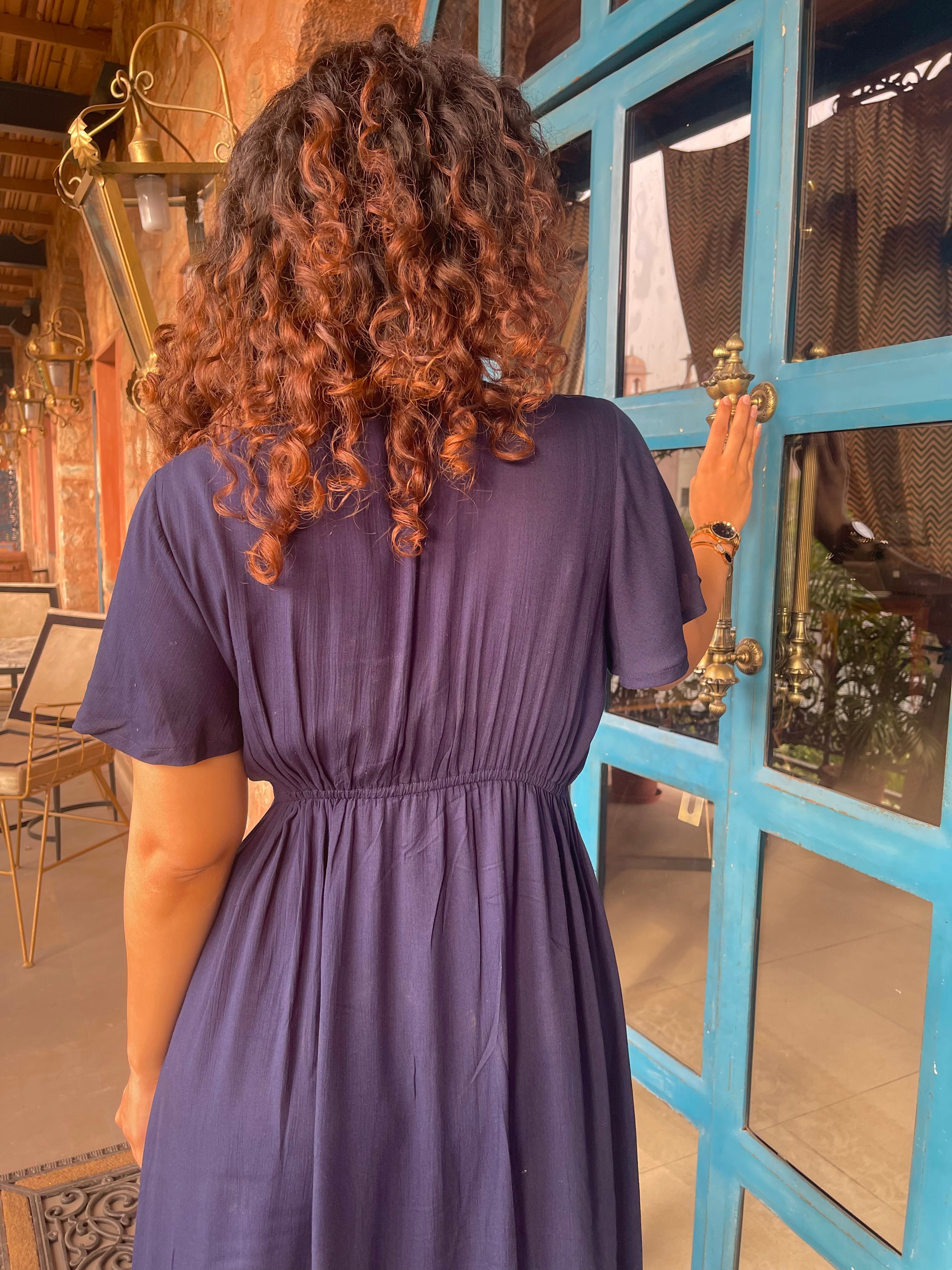 Navy Blue Summer Maxi Dress for Women - Flowy Long Beach Dress with Pockets - Perfect for Vacations, Weddings & Casual Outings