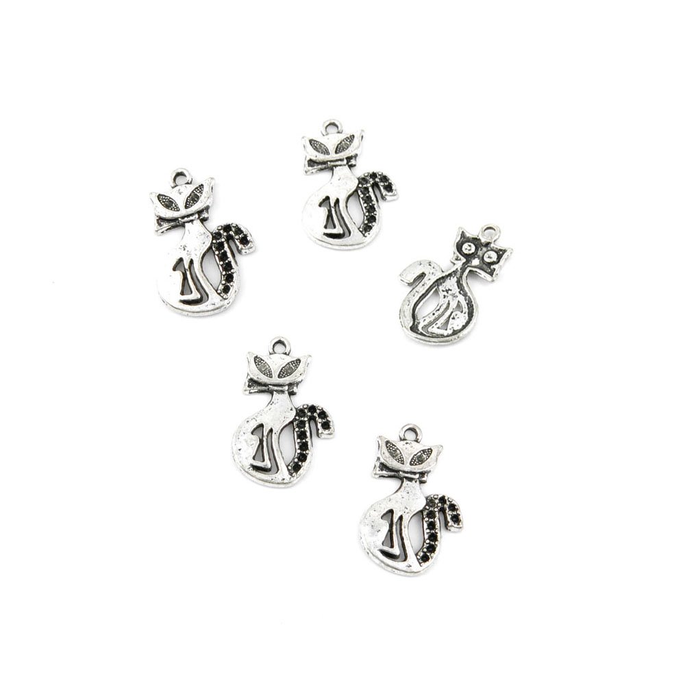 Antique Silver Tone Cat Charms for Jewelry Making - Bulk Wholesale Supplies (61178) - Perfect for DIY Bracelets, Necklaces & Craft Projects