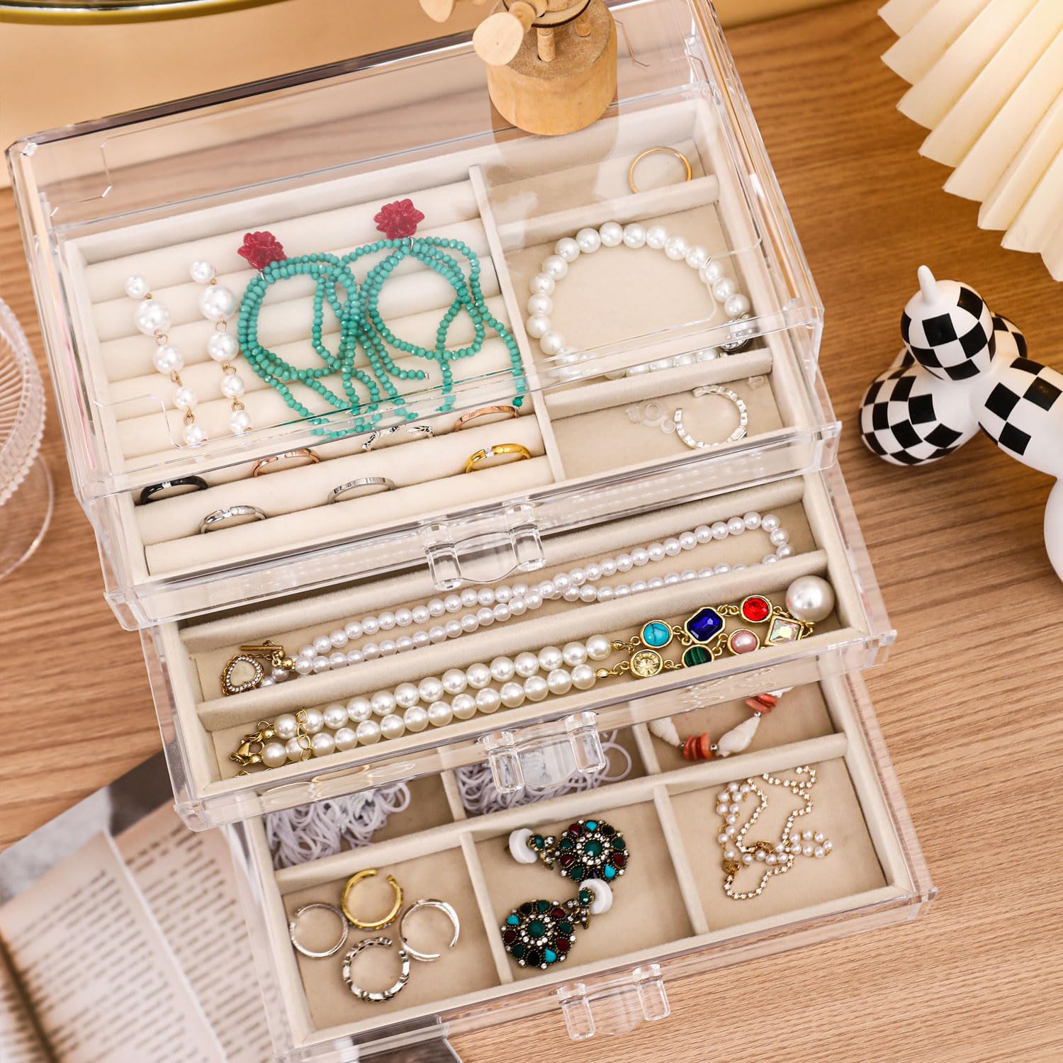 5-Drawer Velvet Necklace Organizer Box - Dustproof Jewelry Storage & Display Case for Women & Girls - Perfect for Travel, Gifting & Home Organization
