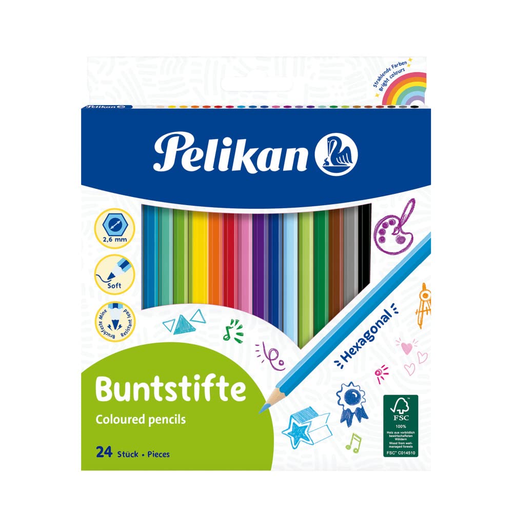 Pelikan 724013 24-Piece Colored Pencils Set - Vibrant Multicolor Art Pencils (3mm Lead, 17.5cm Length) for Drawing, Sketching & Coloring Books | Perfect for Artists, Students & DIY Crafts