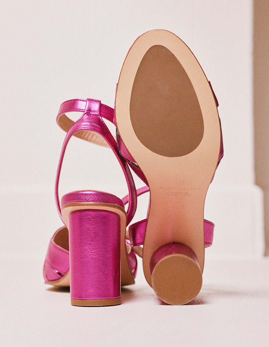 Rebecca Metallic Fuchsia Leather High Heel Sandals - Elegant Women's Dress Shoes for Parties, Weddings & Evening Events