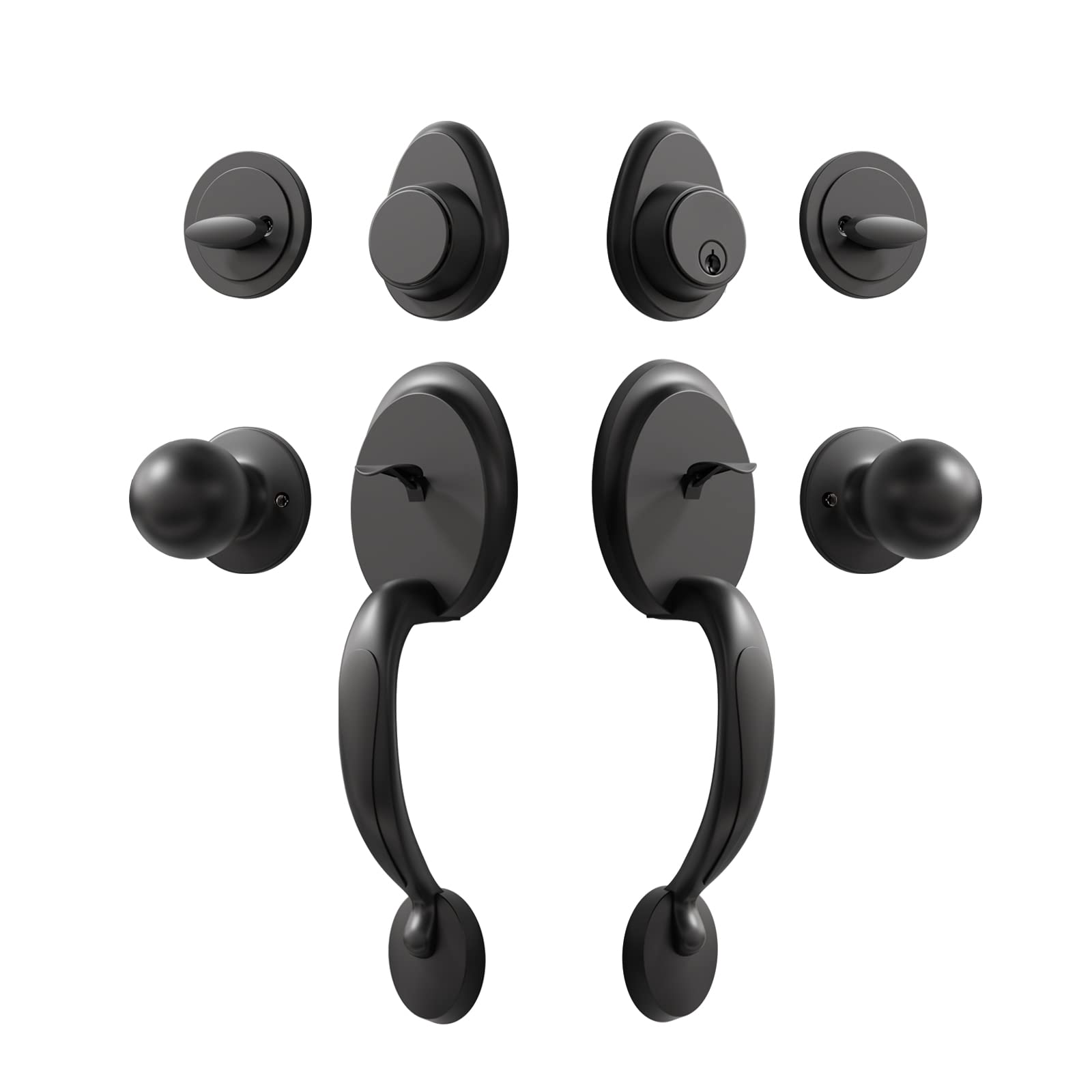 Matte Black Double Door Handleset with Dummy - Front Door Handle Set with Knobs for Home & Office - Antique Style (1074) - Perfect for Entry Doors, Interior Doors, and Commercial Spaces