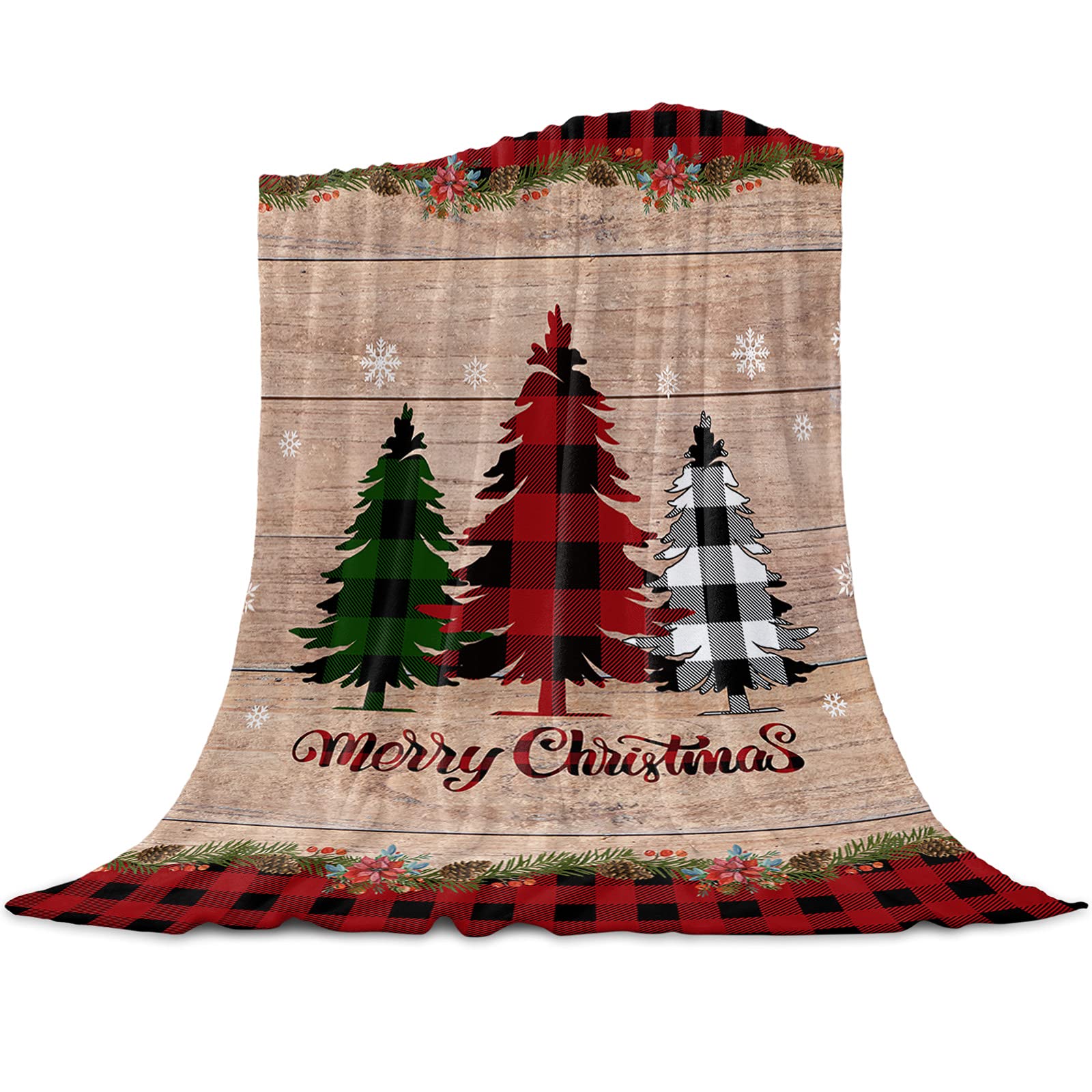 Cozy Christmas Throw Blanket - Soft Flannel Plush Buffalo Plaid Blanket with Xmas Tree & Snowflake Design - 40x50 Inch Lightweight Farmhouse Blanket for Couch, Sofa & Bed - Perfect for Holiday Decor, Winter Warmth & Gift Giving