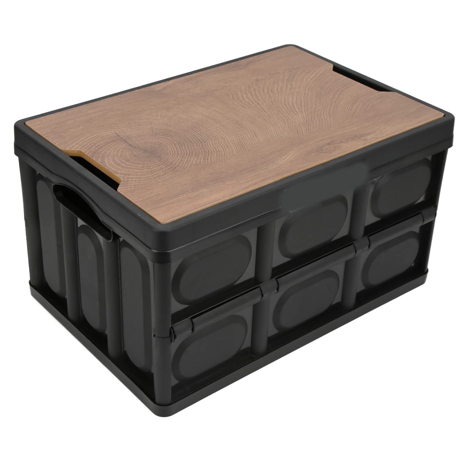 Alomejor 30L Foldable Storage Box - Waterproof Multifunctional Organizer with Wooden Panel for Car, Home & Outdoor Use (Black) - Perfect for Camping, Travel & Car Storage