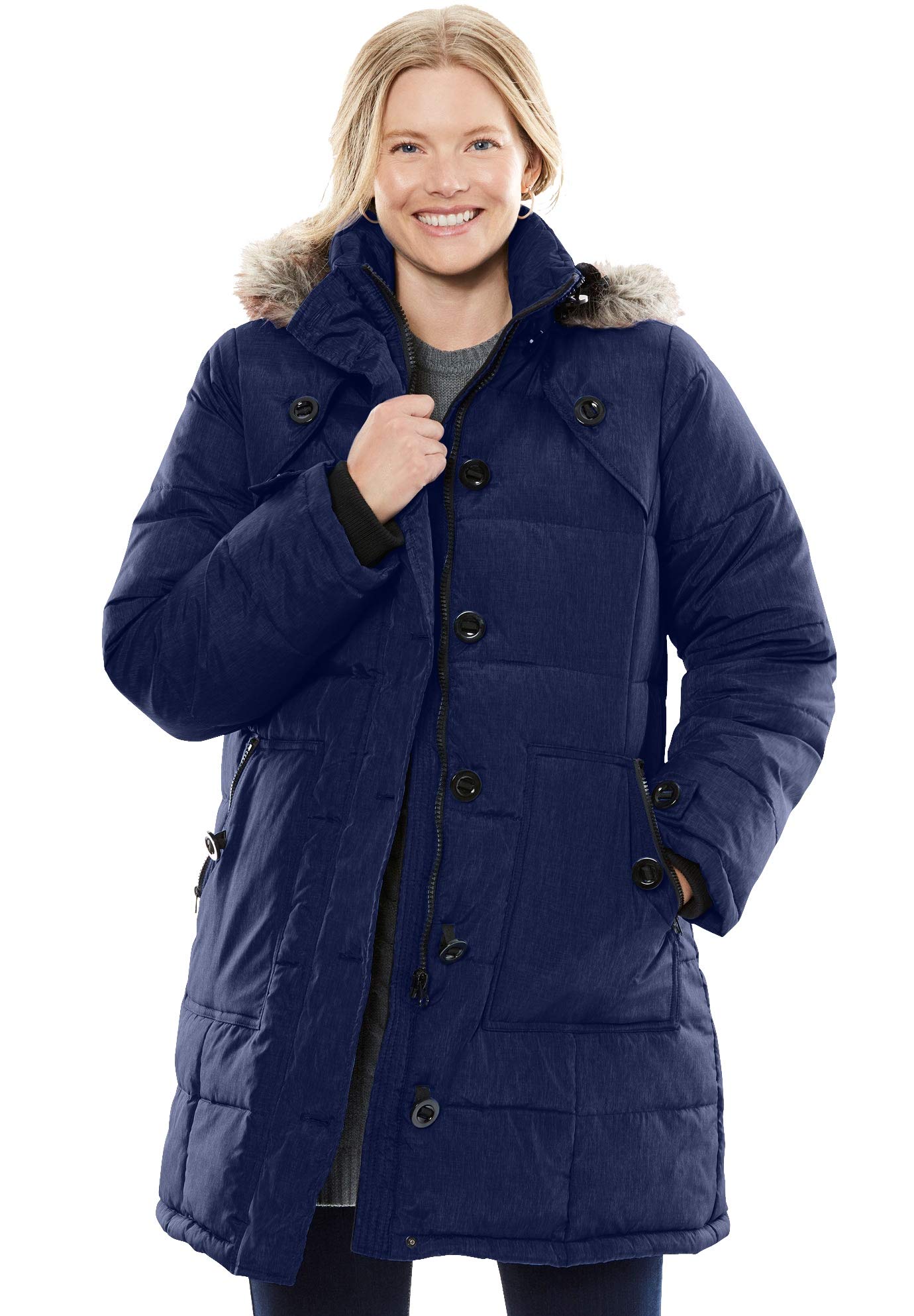 Woman Within Women's Plus Size Heathered Down Puffer Coat - Warm Winter Jacket for Cold Weather, Outdoor Activities & Casual Wear