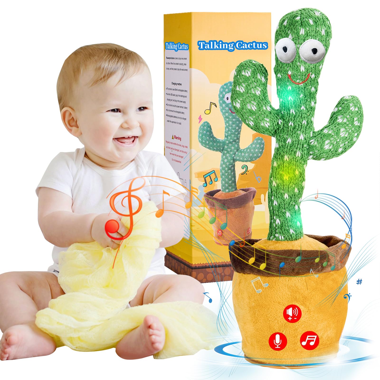 Interactive Talking Dancing Cactus Toy for Kids - Repeats & Records Voice, Plays 120 English Songs - Fun Musical Gift for Boys & Girls - Perfect for Birthday, Christmas & Learning Playtime