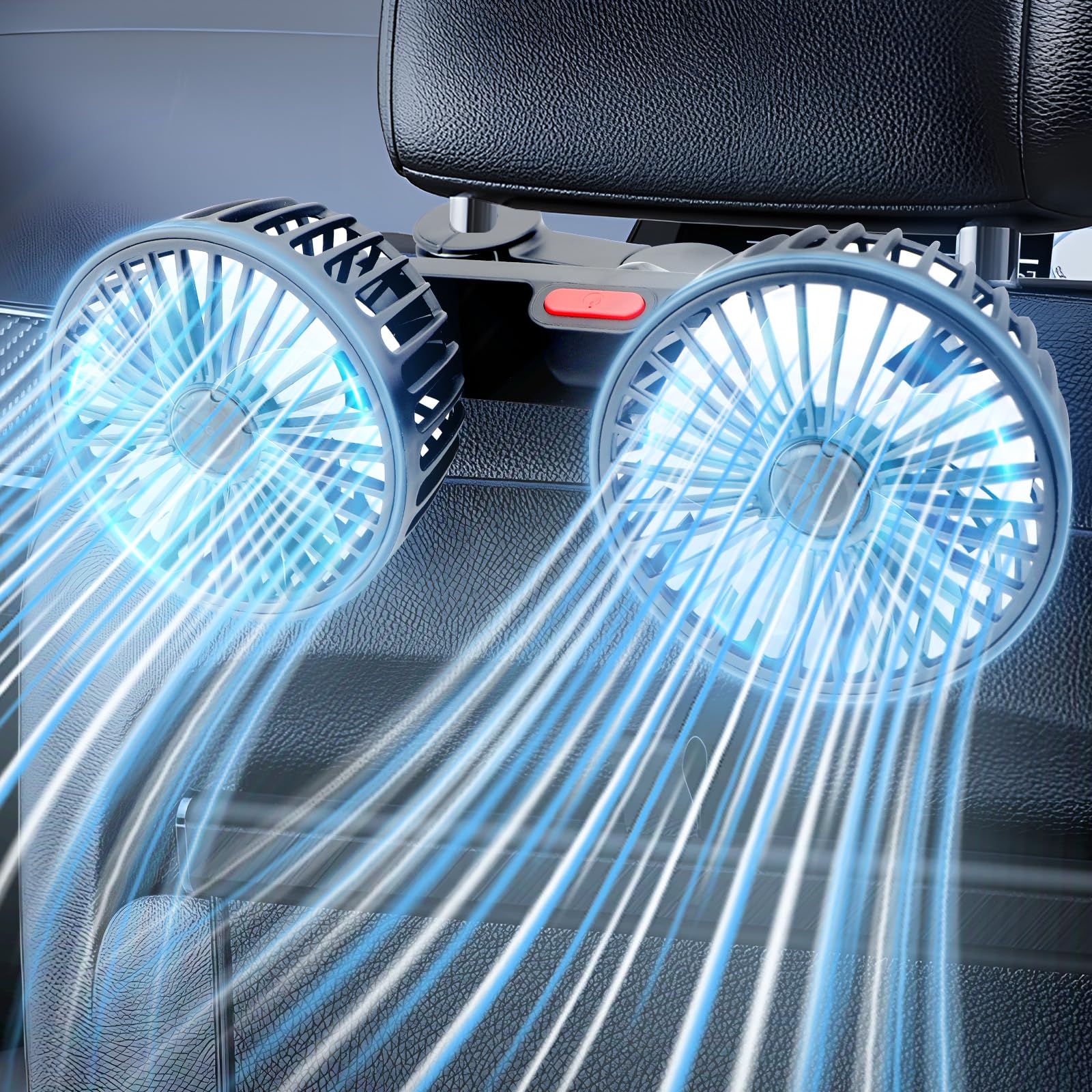 USB Powered Dual Head Car Seat Headrest Fan - 360° Adjustable Clip for Backseat Cooling, Air Circulation in SUV, Truck, RV & Sedan - Perfect for Road Trips, Commuting & Home Office Use