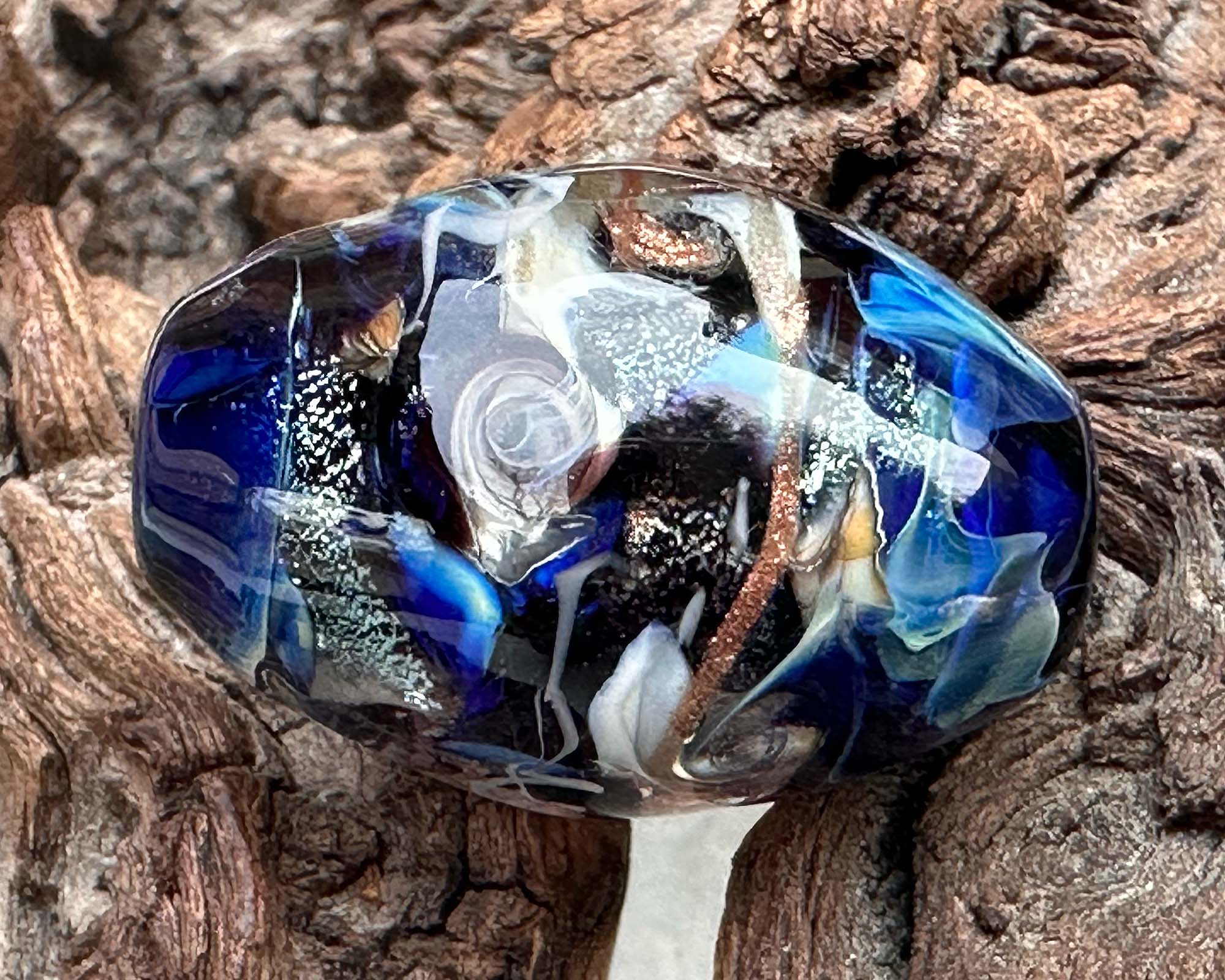 Galaxy Blue Dichroic Glass Lampwork Focal Bead SRA - Handmade Jewelry Making Supplies for Necklaces, Bracelets & DIY Crafts