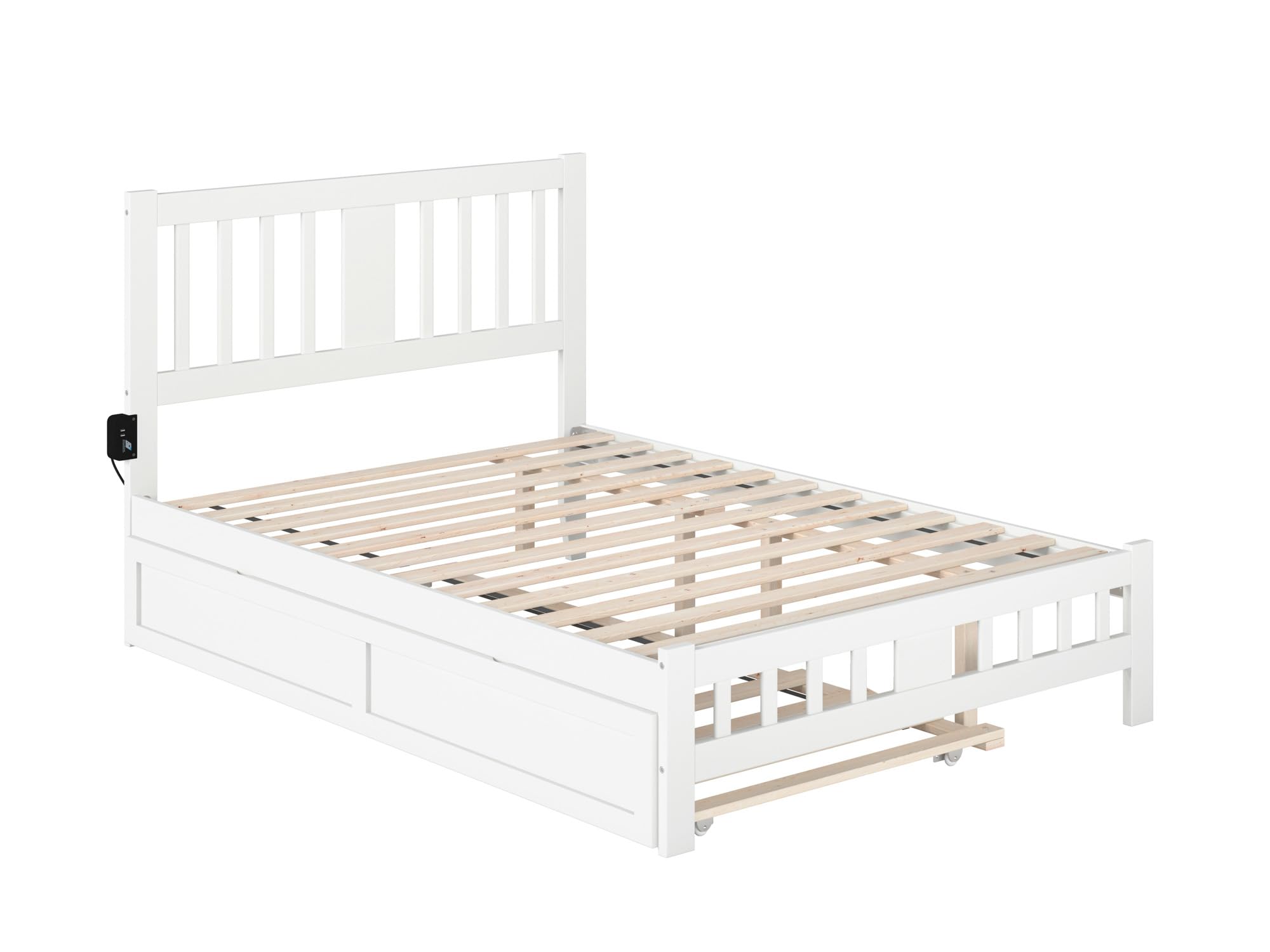 AFI Tahoe Full Size Platform Bed with Footboard & Twin Trundle in White - Modern Wooden Bed Frame for Guest Room, Kids Room & Small Spaces - Easy Assembly & Sturdy Design