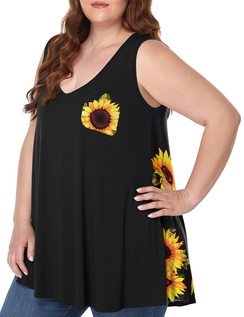 MONNURO Women's Plus Size V Neck Button Down Tank Top - Casual Flowy Sleeveless Summer Tunic Shirt for Beach, Travel & Everyday Wear