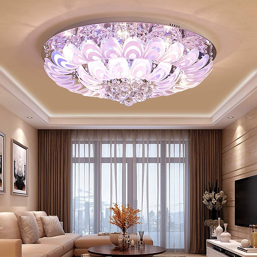 OUKANING 31.5 Inch Modern K9 Crystal Chandelier Ceiling Fan with LED Lights & Remote Control - Luxury Flush Mount Lighting Fixture for Living Room, Dining Room, Bedroom | Energy Efficient Dimmable Ceiling Lamp for Home Decor & Interior Design