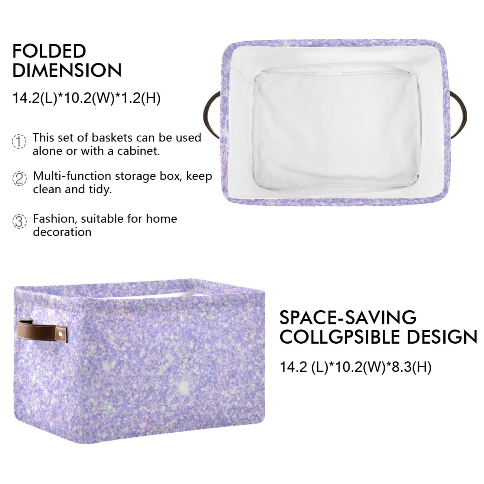 Shiny Glitter Lavender Foldable Storage Bins (2-Pack) - Collapsible Fabric Storage Baskets with Handles for Toys, Nursery, Closet & Office Organization | Space-Saving Home Decor Solution