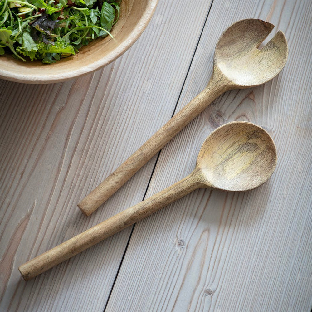 Premium Midford Wooden Serving Spoons Set - Natural Teak Wood Utensils for Cooking, Salad & Dessert - Ideal for Kitchen, BBQ & Dinner Parties