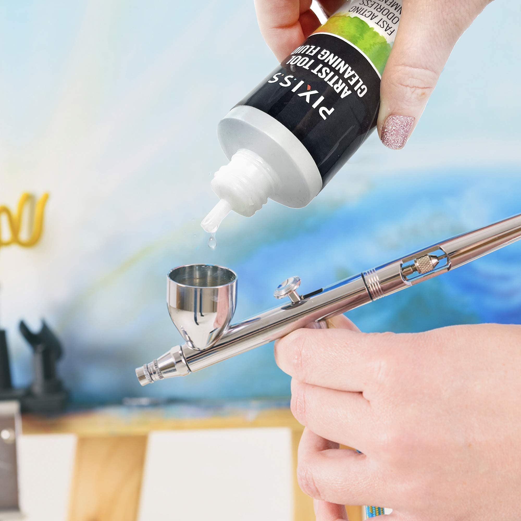 Professional Airbrush Cleaner Kit with Cleaning Solution, Holder & Glass Pot - Ultimate Airbrush Cleaning Set for Artists & Hobbyists - Perfect for Model Painting, Tattoo Practice & DIY Crafts
