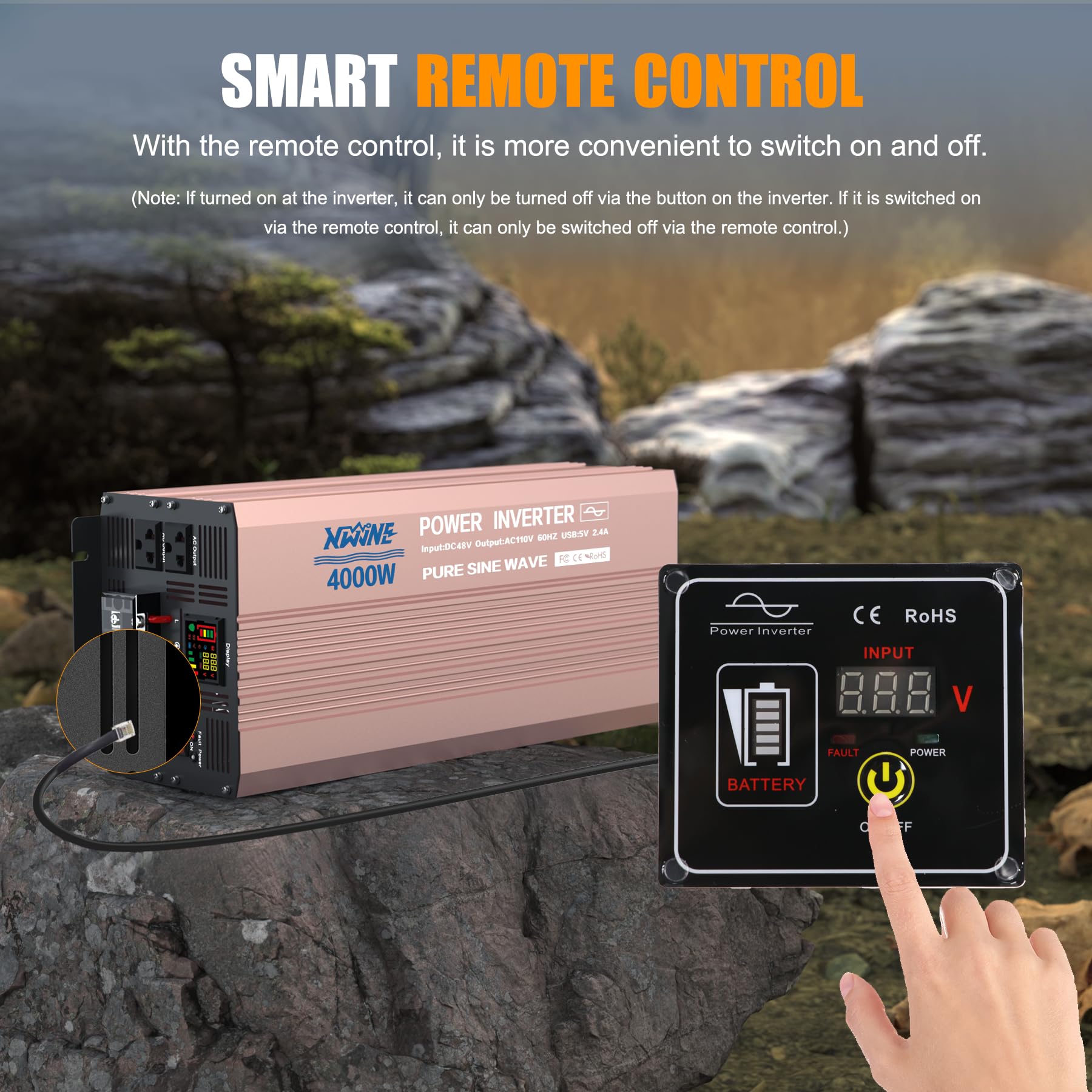 4000W Pure Sine Wave Power Inverter 48V DC to 120V AC with 8000W Peak, Remote Control, LED Display, 2 USB Ports & 3 AC Outlets - Perfect for RVs, Solar Systems, and Emergency Power Backup