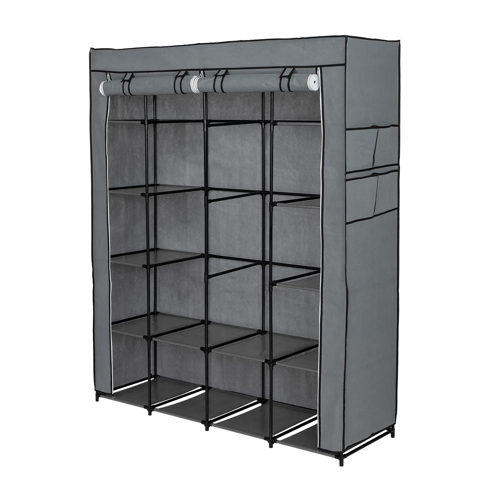 BNSPLY 66 Inch Portable Closet Organizer - Non-Woven Fabric Wardrobe Storage with Hanging Rod, 56 x 18.5 x 66 Inches, Grey - Perfect for Bedroom, Dorm, Apartment & Closet Organization
