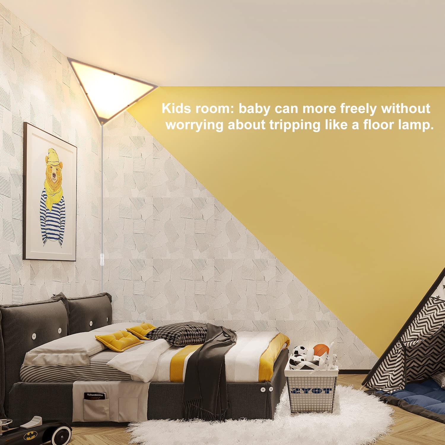 2 Pack Modern Triangle Corner Lights with Switch - Plug in Ceiling Light with Acrylic White Shade for Living Room, Bedroom, Kids Room, Office & Apartments - Perfect for Ambient Lighting and Space-Saving Decor