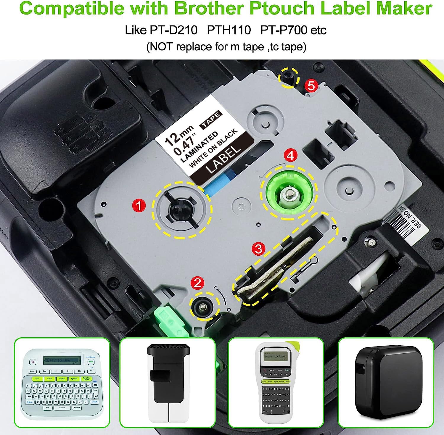 4 Pack Brother Label Maker Tape 12mm (0.47