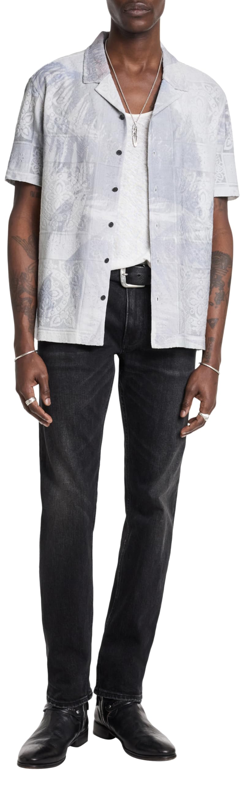 John Varvatos Men's Arya Button-Down Shirt - Slim Fit Casual Dress Shirt for Work & Date Night | Premium Cotton, Long Sleeve, Stylish Business & Party Wear