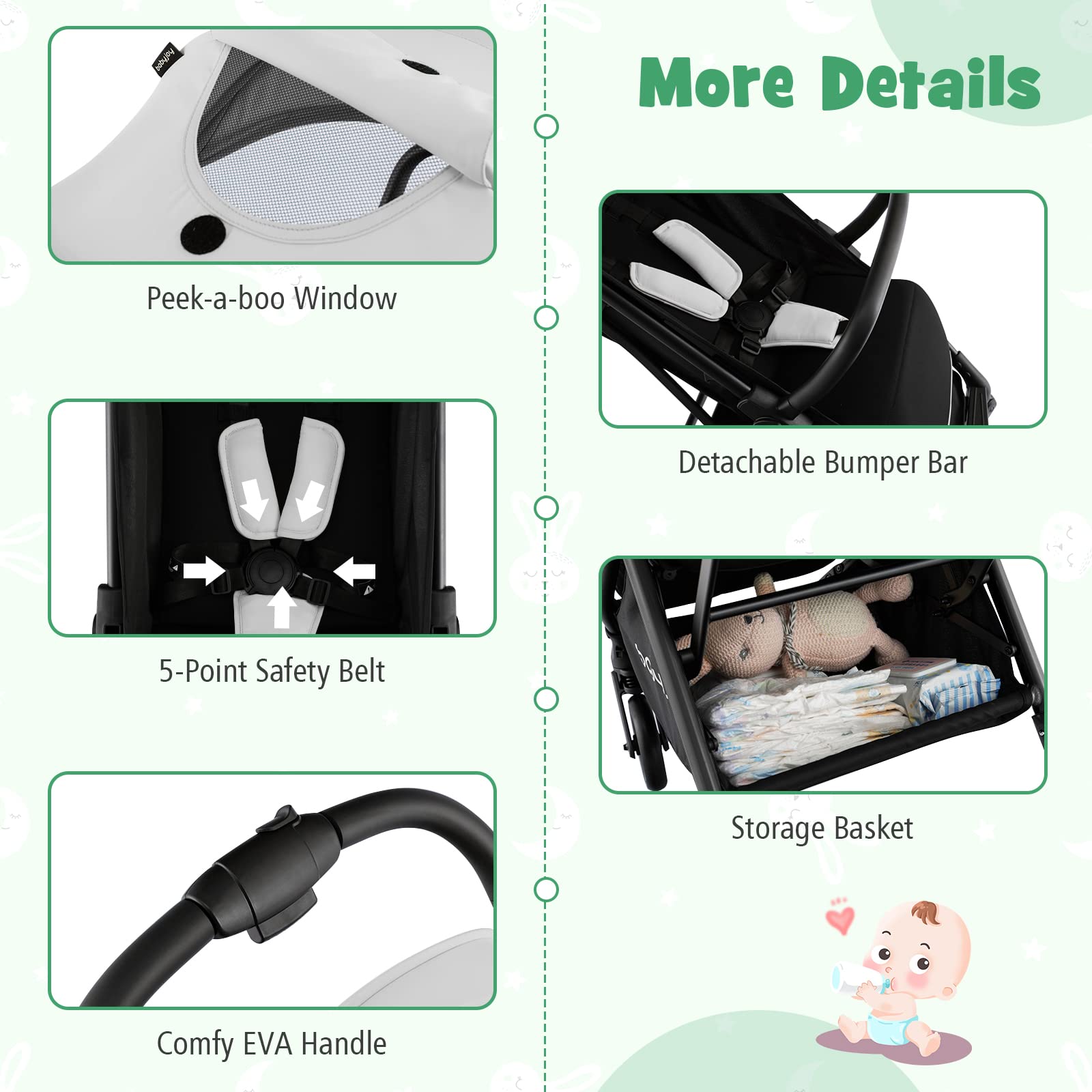BABY JOY Lightweight Compact Baby Stroller for Travel - Adjustable Canopy & Backrest, Storage Basket, Self-Standing Gravity Fold, Aluminum Frame (Gray) | Perfect for Airplane, Shopping & Daily Use with Toddlers & Infants