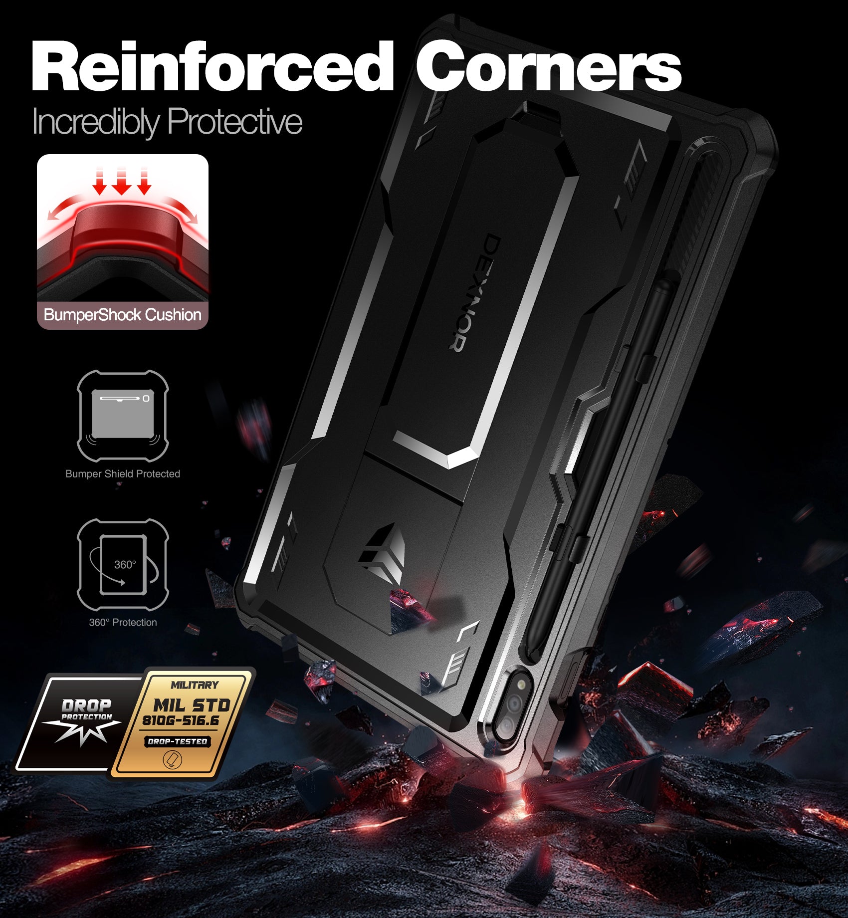 Durable Shockproof Tablet Case for Samsung Galaxy Tab S8 (2022) & Tab S7 (2020) 11 Inch - Heavy Duty Rugged Cover with Built-in Screen Protector, Kickstand & S Pen Holder - Perfect for Work, Travel & Outdoor Use