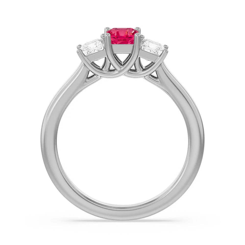 Exquisite Lab-Grown Ruby & Princess Cut Diamond Three-Stone Ring for Women | Elegant Engagement, Wedding, Anniversary Jewelry Gift