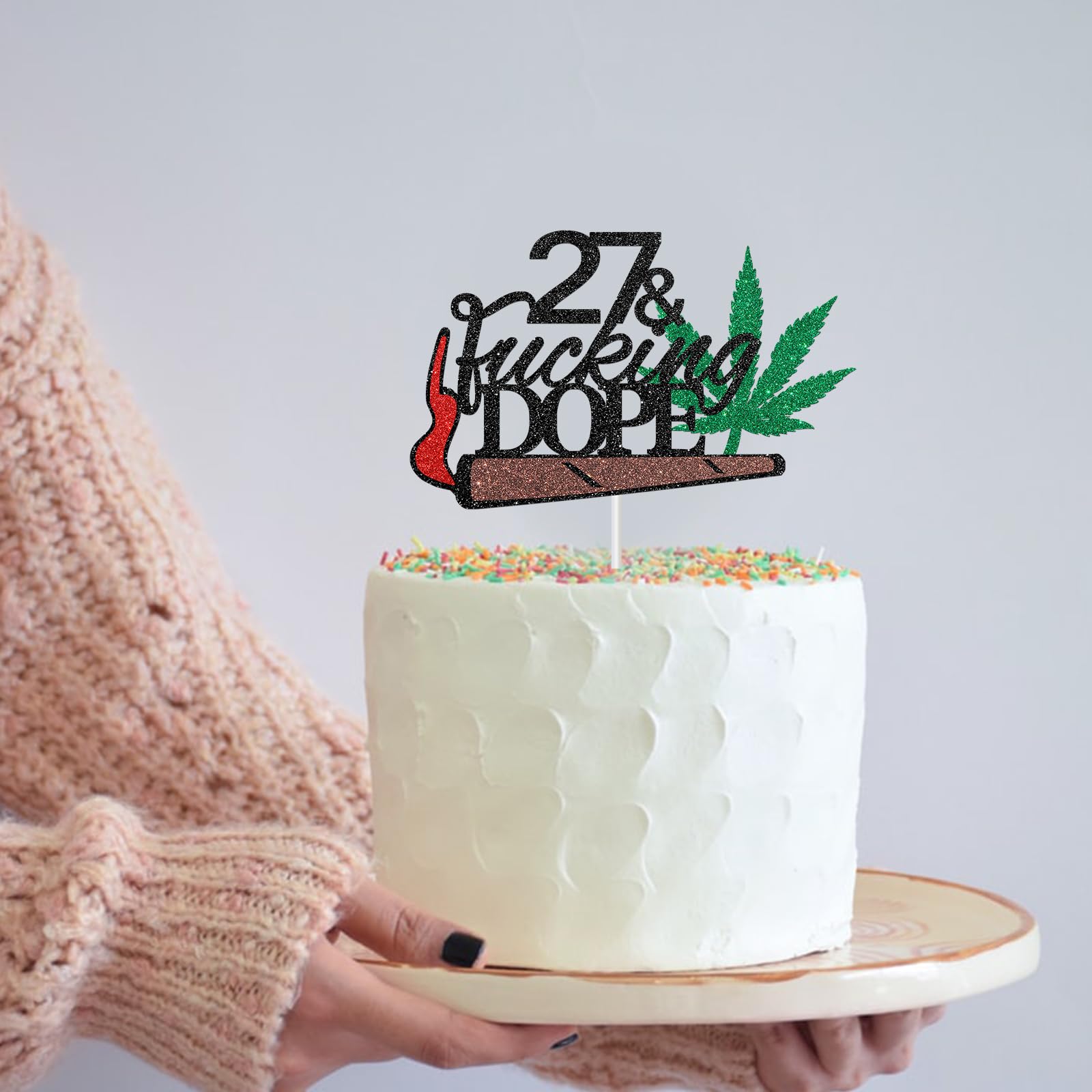 27 & Fabulous Glitter Cake Topper - Black Sparkle Birthday Decoration for Men & Women | Perfect for 27th Birthday Cakes, Cupcakes & Party Decor