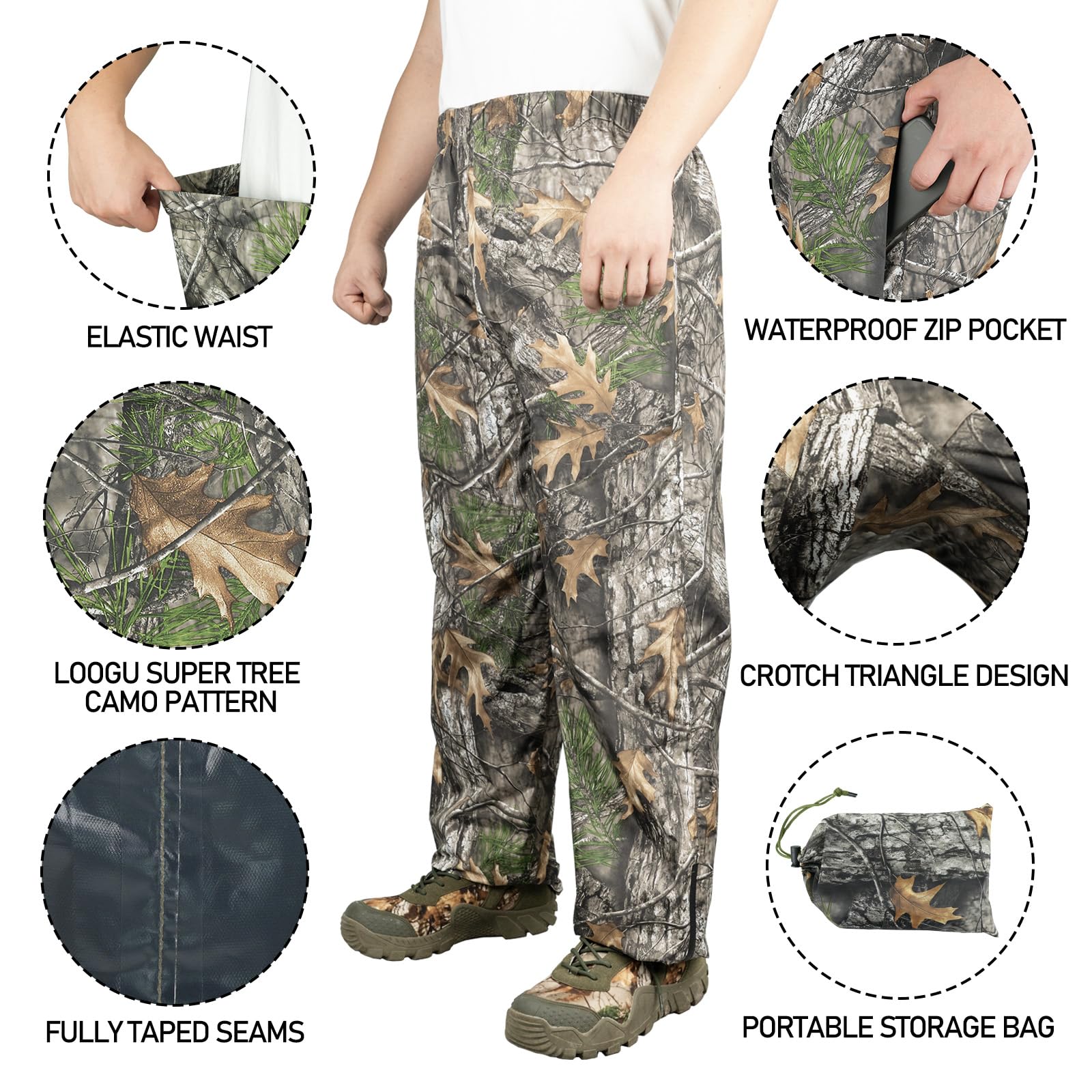Waterproof Camo Rain Pants for Men - Lightweight Hunting & Hiking Gear