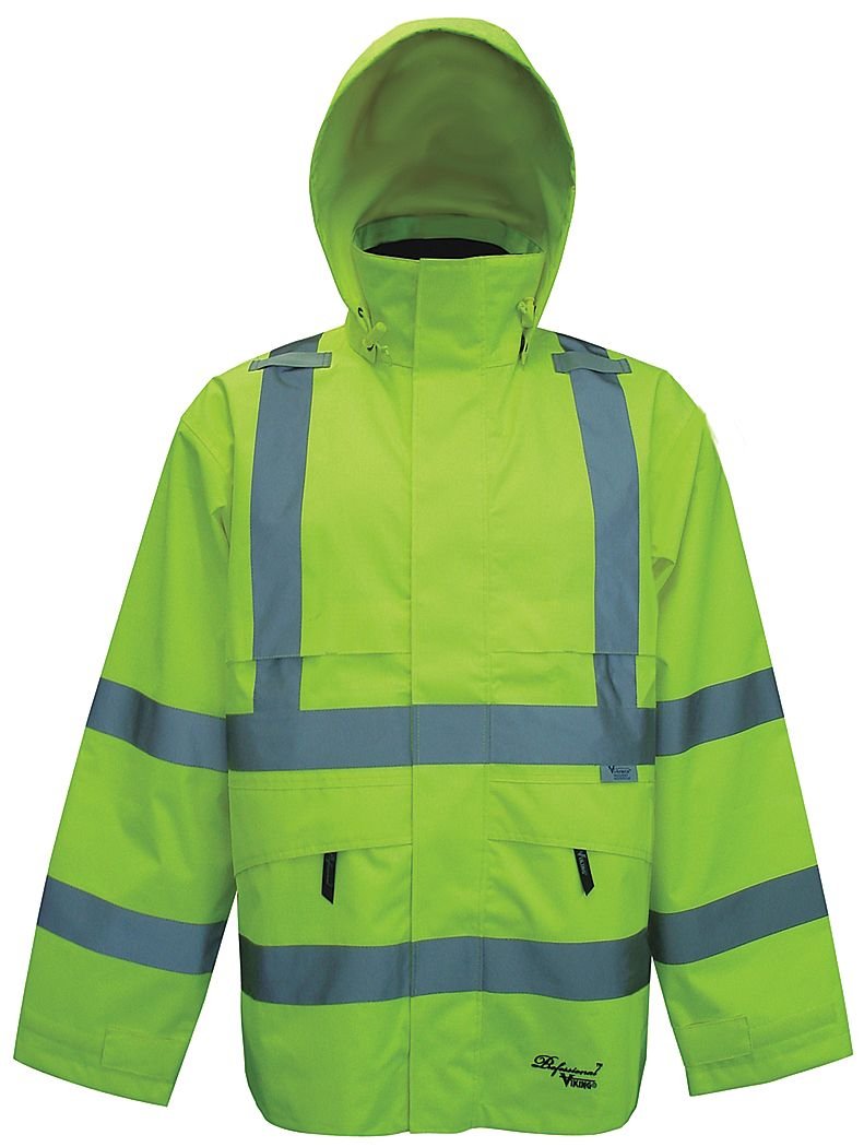 Viking Professional Journeyman 300D Trilobal Rip-Stop Waterproof Hi-Vis Safety Rain Jacket with 2