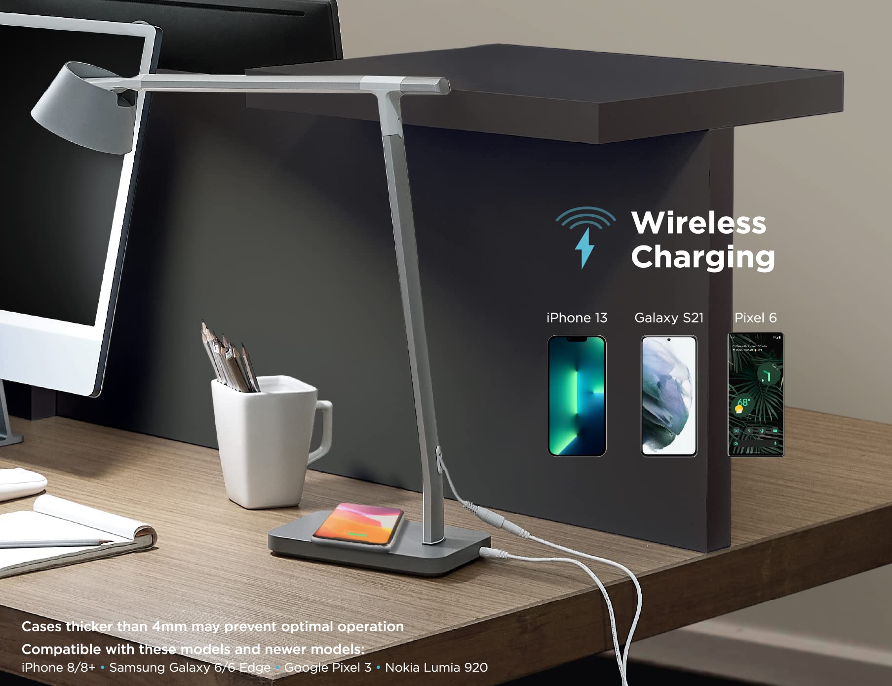 BLACK+DECKER Verve Designer Smart Desk Lamp with Alexa, Auto-Circadian Mode, 16M RGB Colors & Qi Wireless Charger - Perfect for Home Office, Gaming Setup and Nightstand Lighting