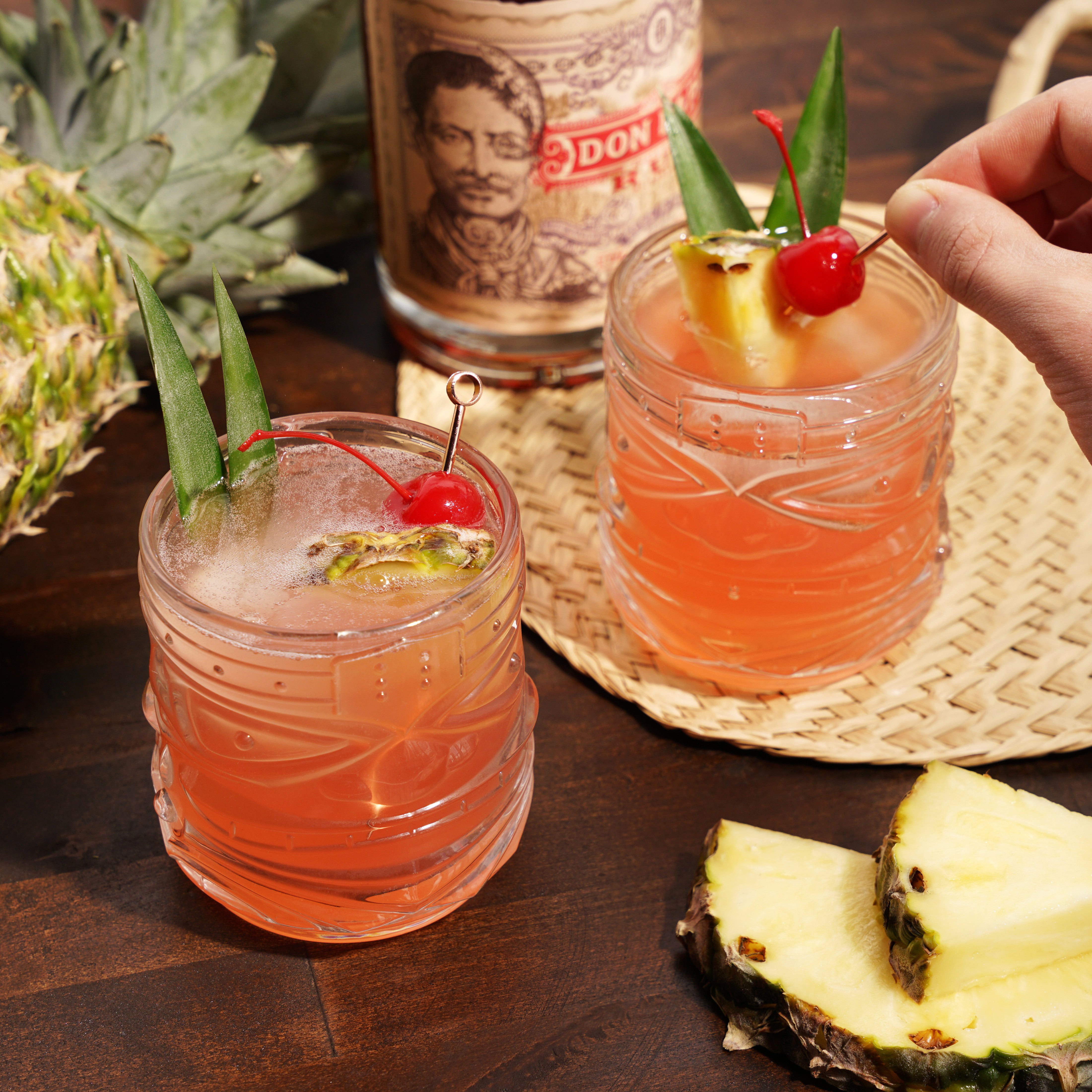 Premium Pacific Crystal Tiki DOF Tumblers Set of 2 - 16oz Double Old Fashioned Glasses for Tropical Cocktails, Beach Parties & Summer Entertaining
