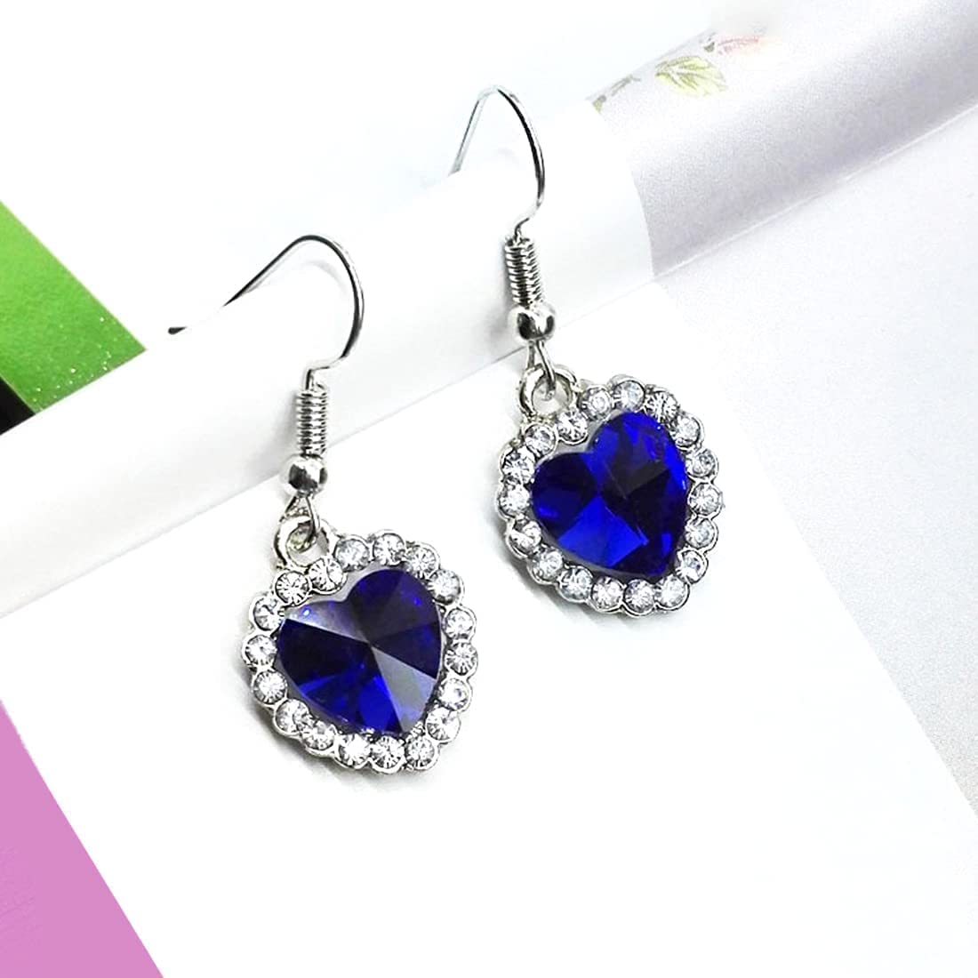 Valentine's Day Heart Shaped Crystal Drop Earrings for Women - Blue & White Sparkling Stone Dangle Earrings in Silver Tone | Romantic Gift for Girlfriend, Wife, Her | Perfect for Anniversary, Birthday, Valentine's Day Gifts | Elegant Jewelry for Date Night, Wedding, Party & Special Occasions