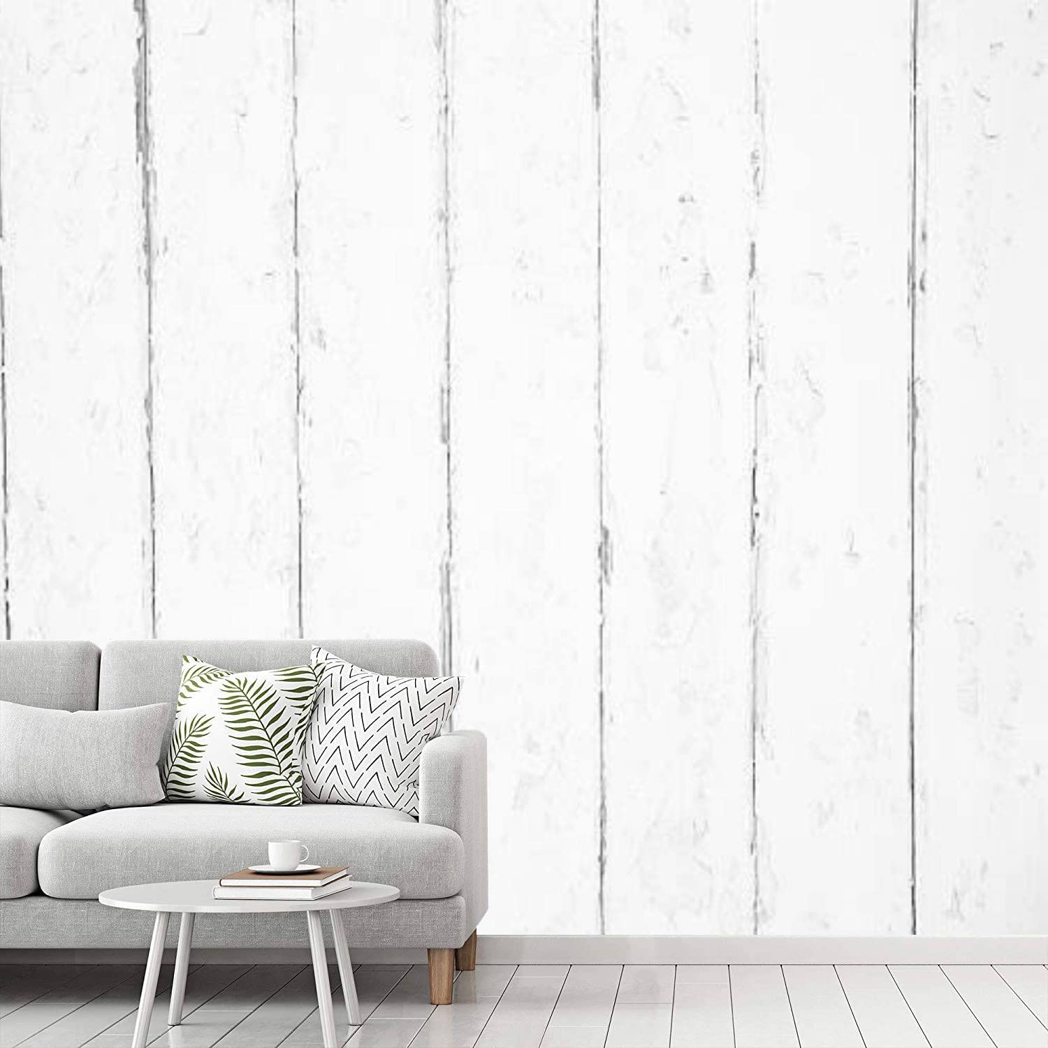 Self-Adhesive Peel and Stick Wallpaper - Shabby Chic White Wood Contact Paper | Removable Decorative Mural for Bedroom, Living Room & Home Decor | Easy DIY Wall Covering for Rentals & Accent Walls